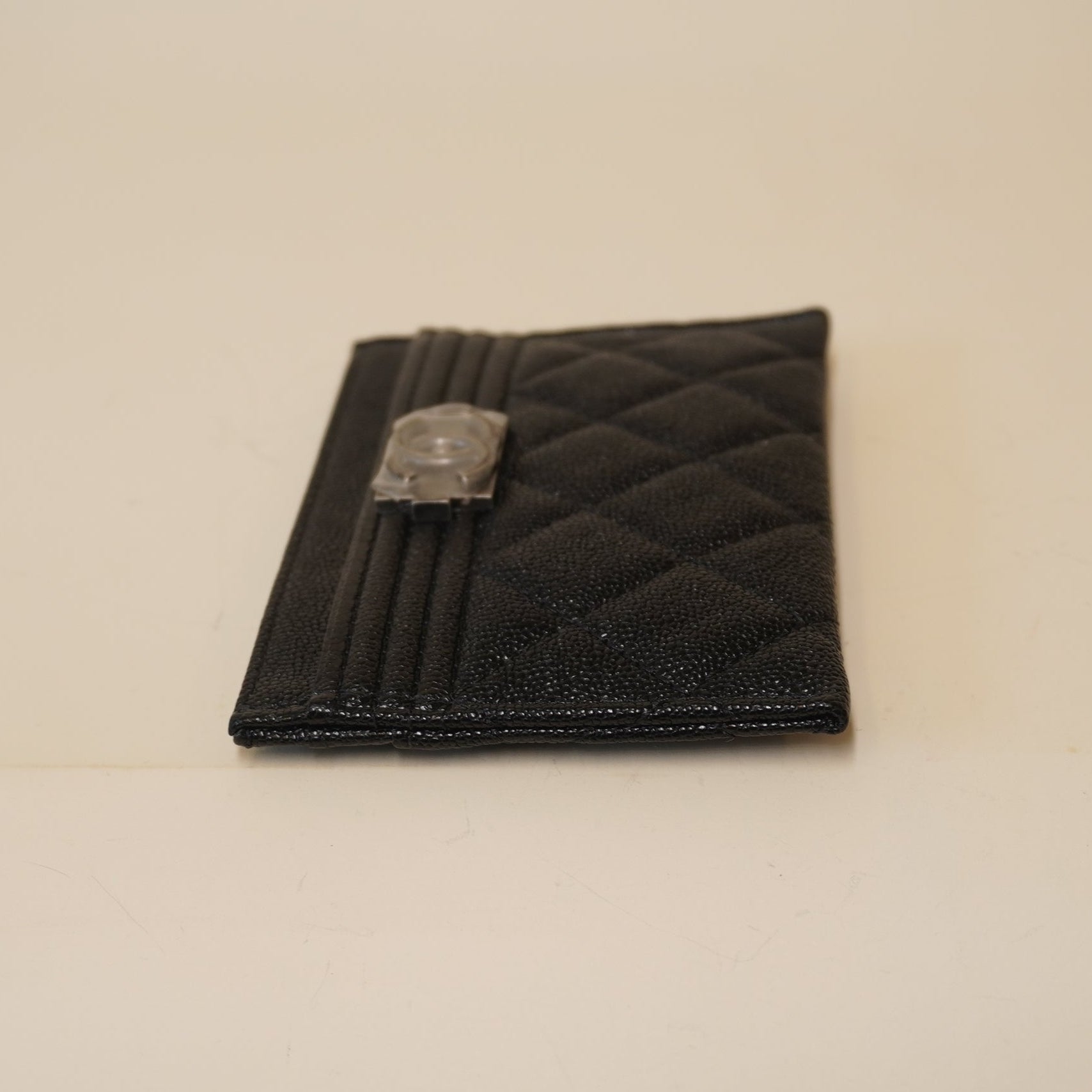 PRE-OWNED CC Black Caviar Quilted Boy Card Holder