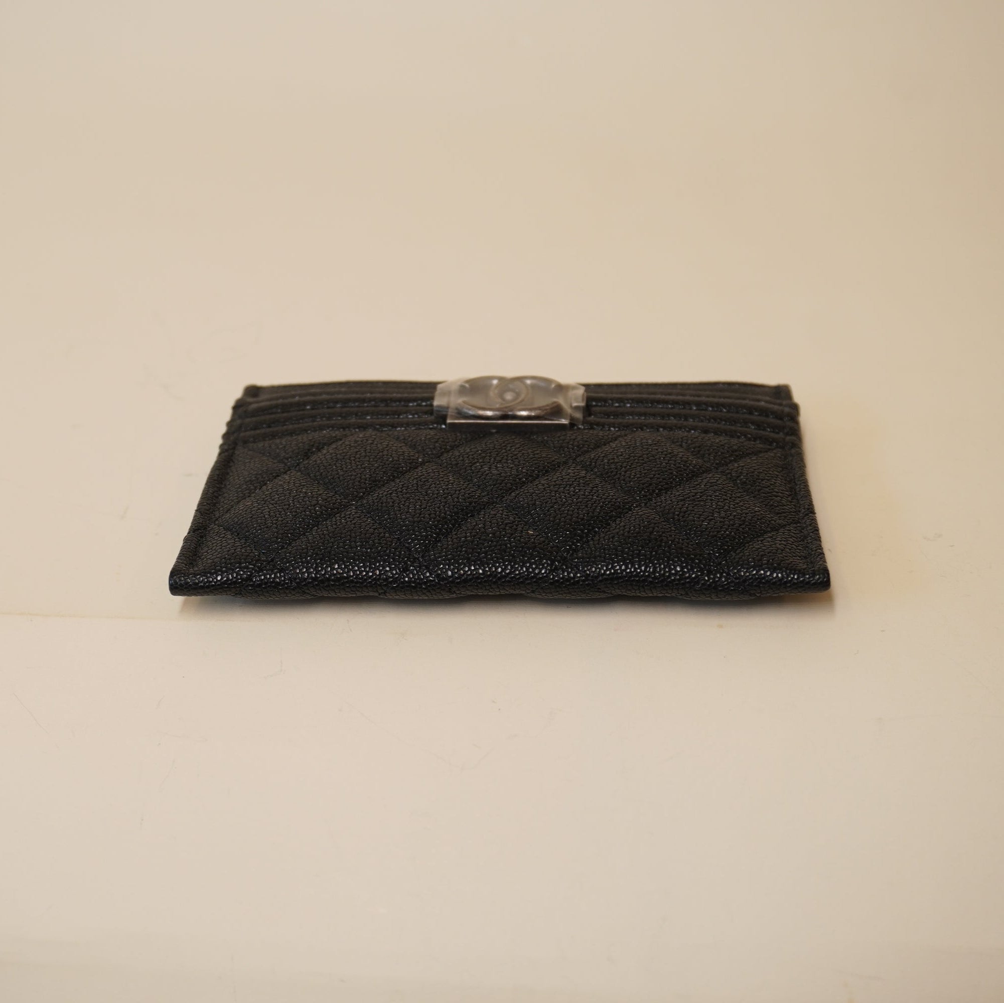 PRE-OWNED CC Black Caviar Quilted Boy Card Holder