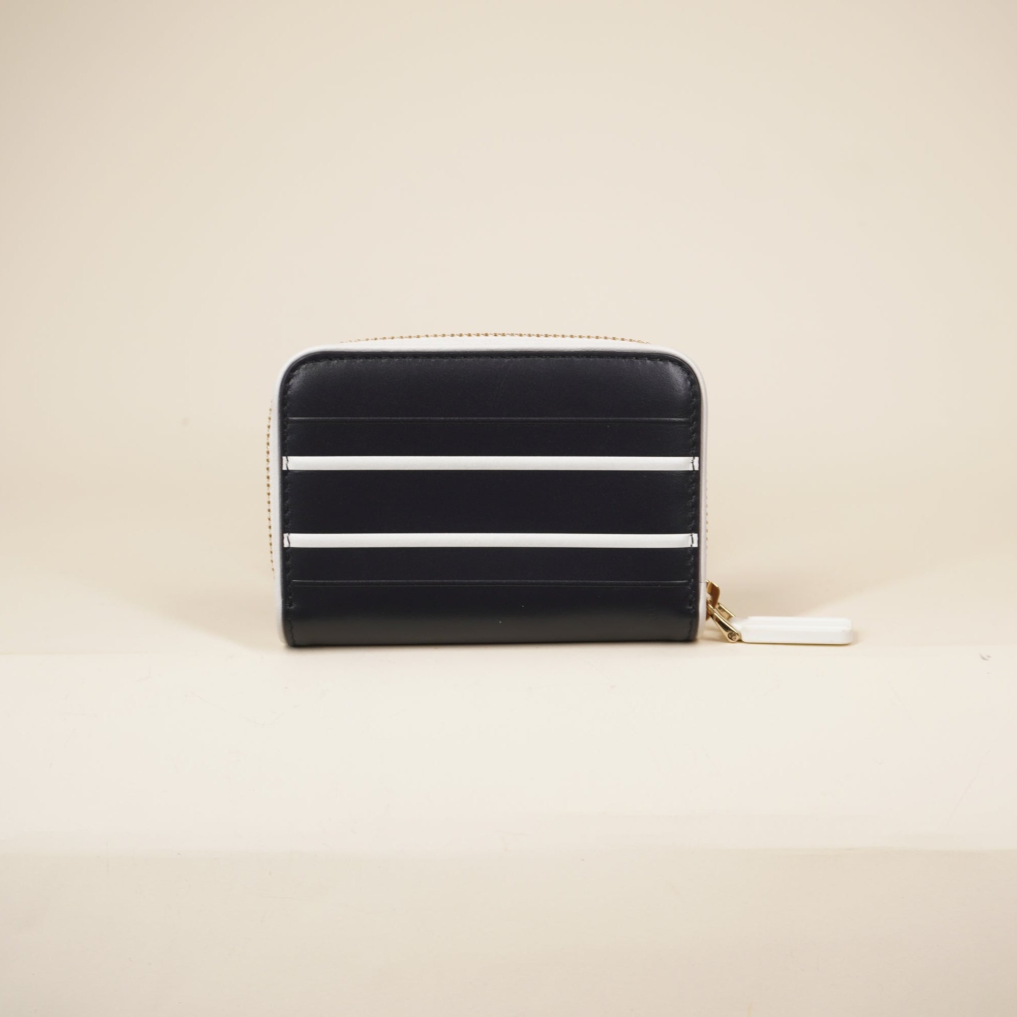 PRE-OWNED  Calfskin Vibe Voyageur Card Holder Navy White