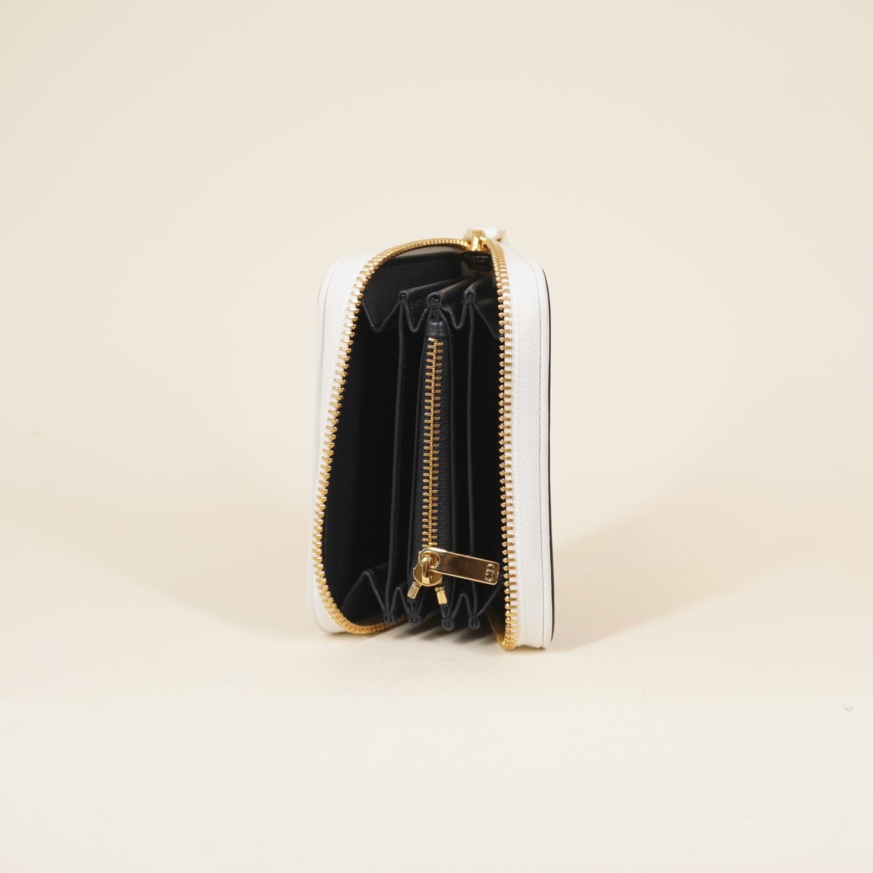 PRE-OWNED  Calfskin Vibe Voyageur Card Holder Navy White