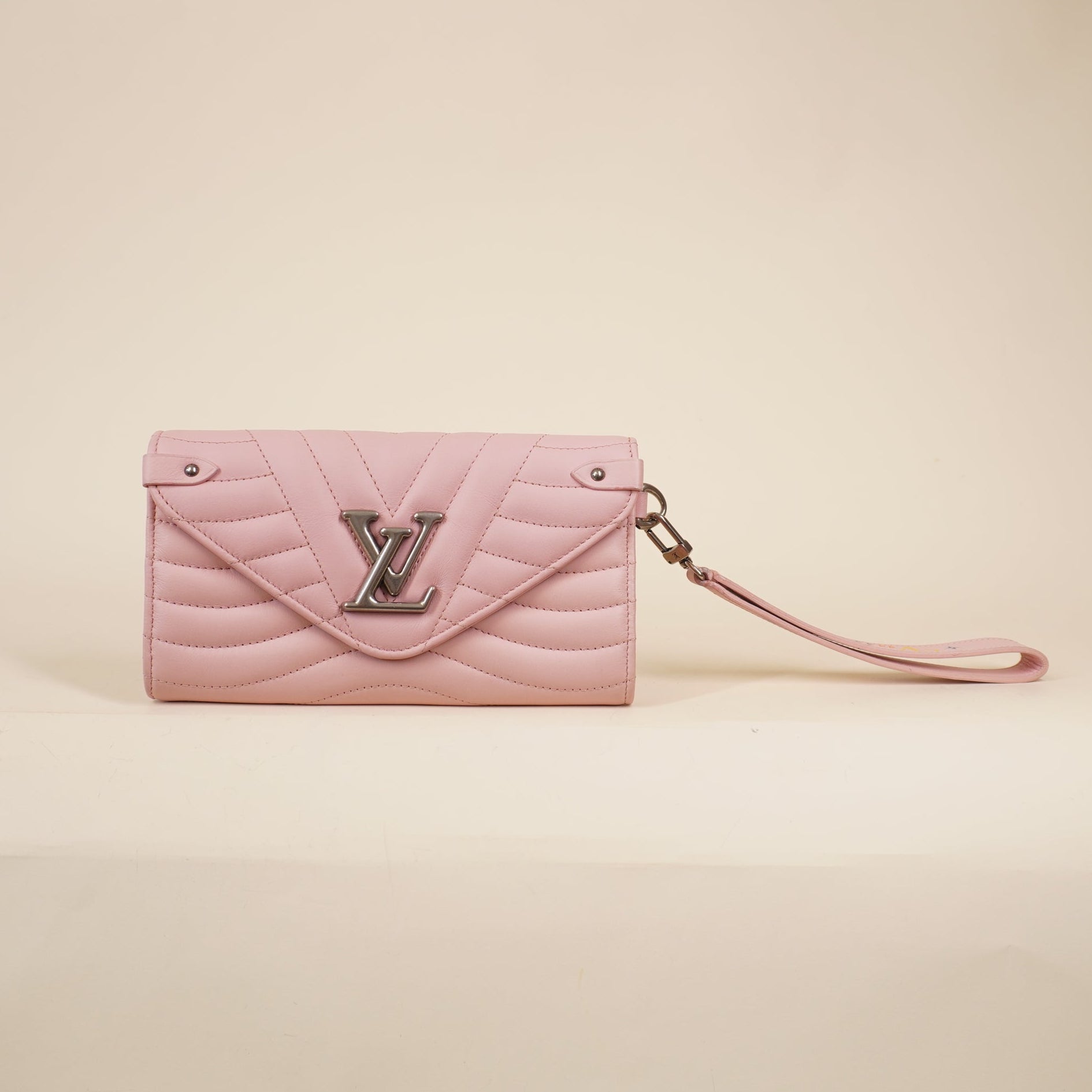 PRE-OWNED LV Pink Calfskin New Wave Long Wallet Smoothie