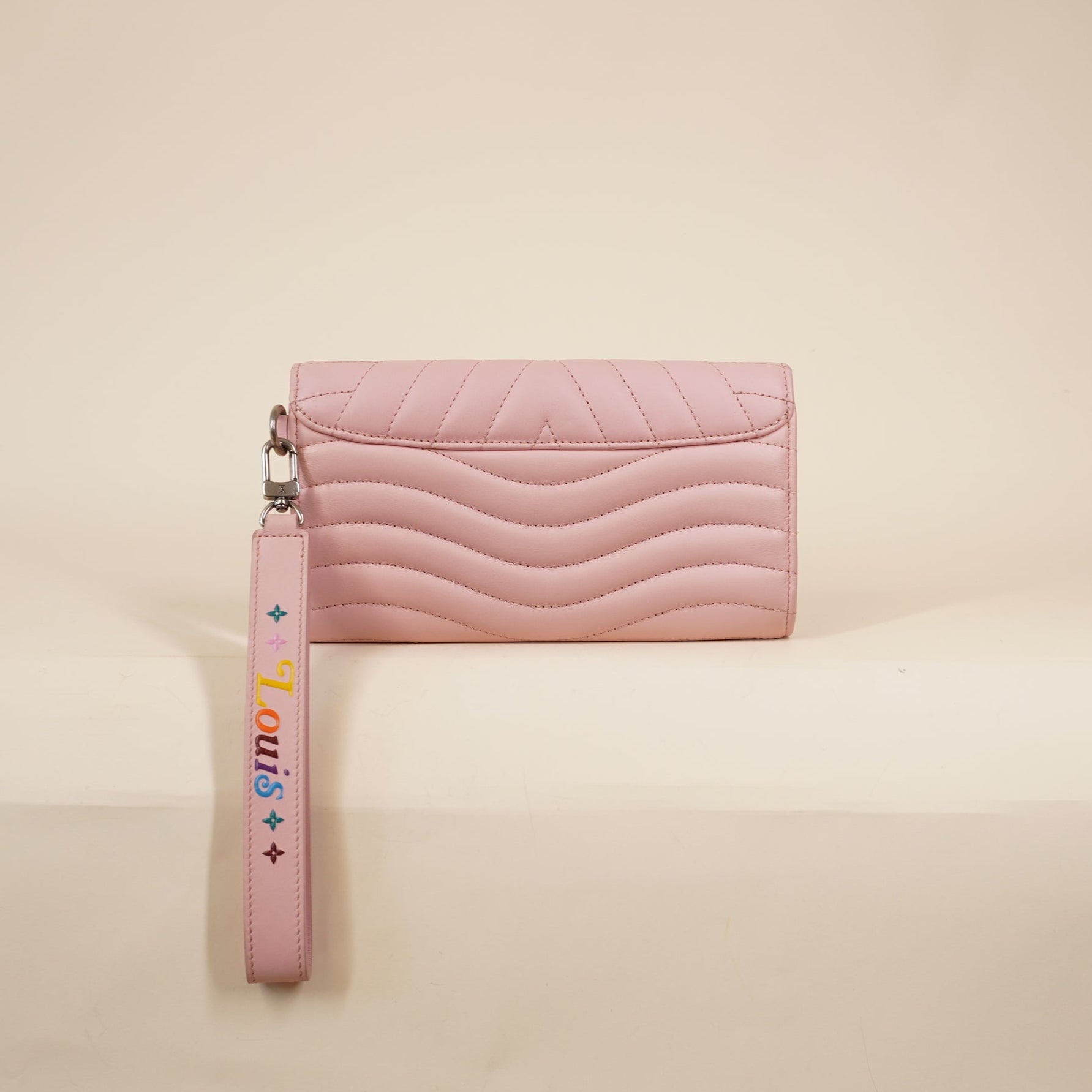 PRE-OWNED LV Pink Calfskin New Wave Long Wallet Smoothie