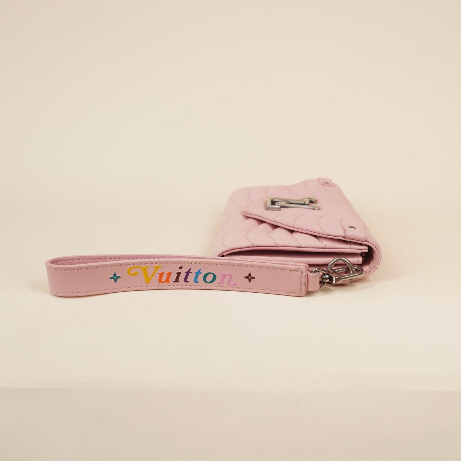 PRE-OWNED LV Pink Calfskin New Wave Long Wallet Smoothie