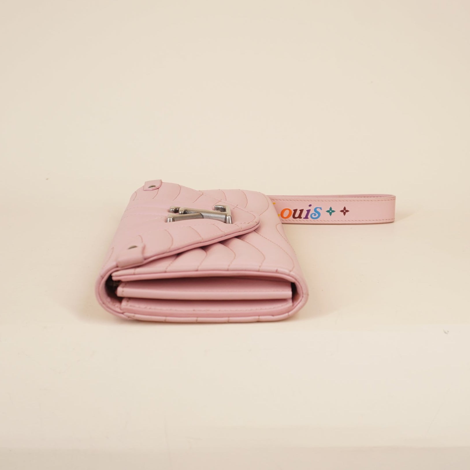 PRE-OWNED LV Pink Calfskin New Wave Long Wallet Smoothie