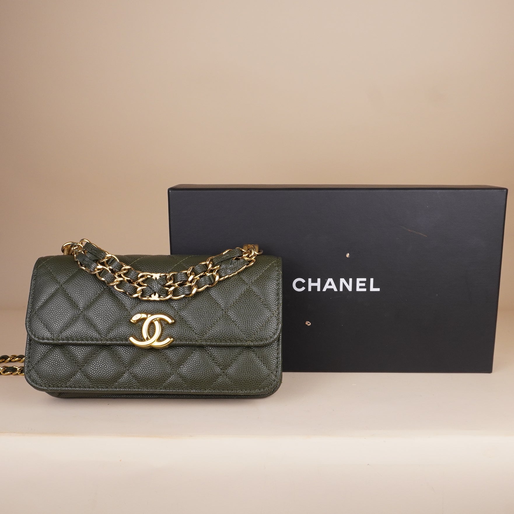 PRE-OWNED CC Caviar Quilted Coco First Phone Holder With Chain