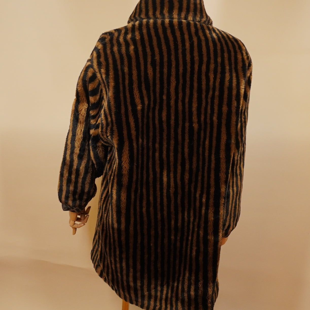 PRE-OWNED FF Brown Striped Logo Fur Coat