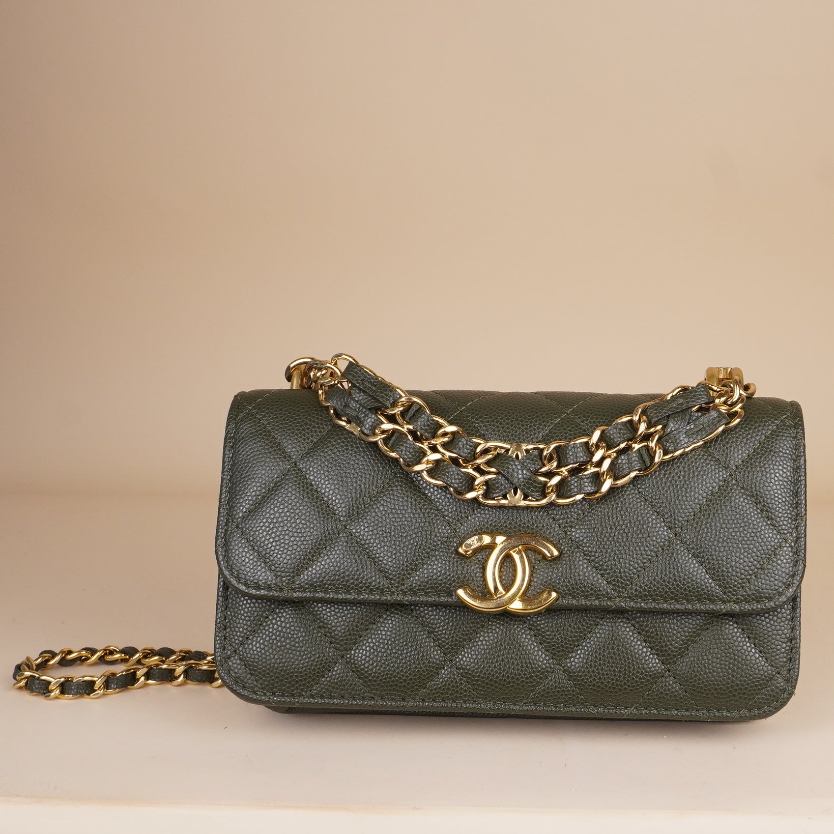 PRE-OWNED CC Caviar Quilted Coco First Phone Holder With Chain