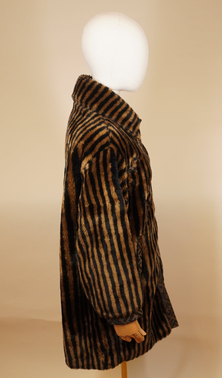 PRE-OWNED FF Brown Striped Logo Fur Coat