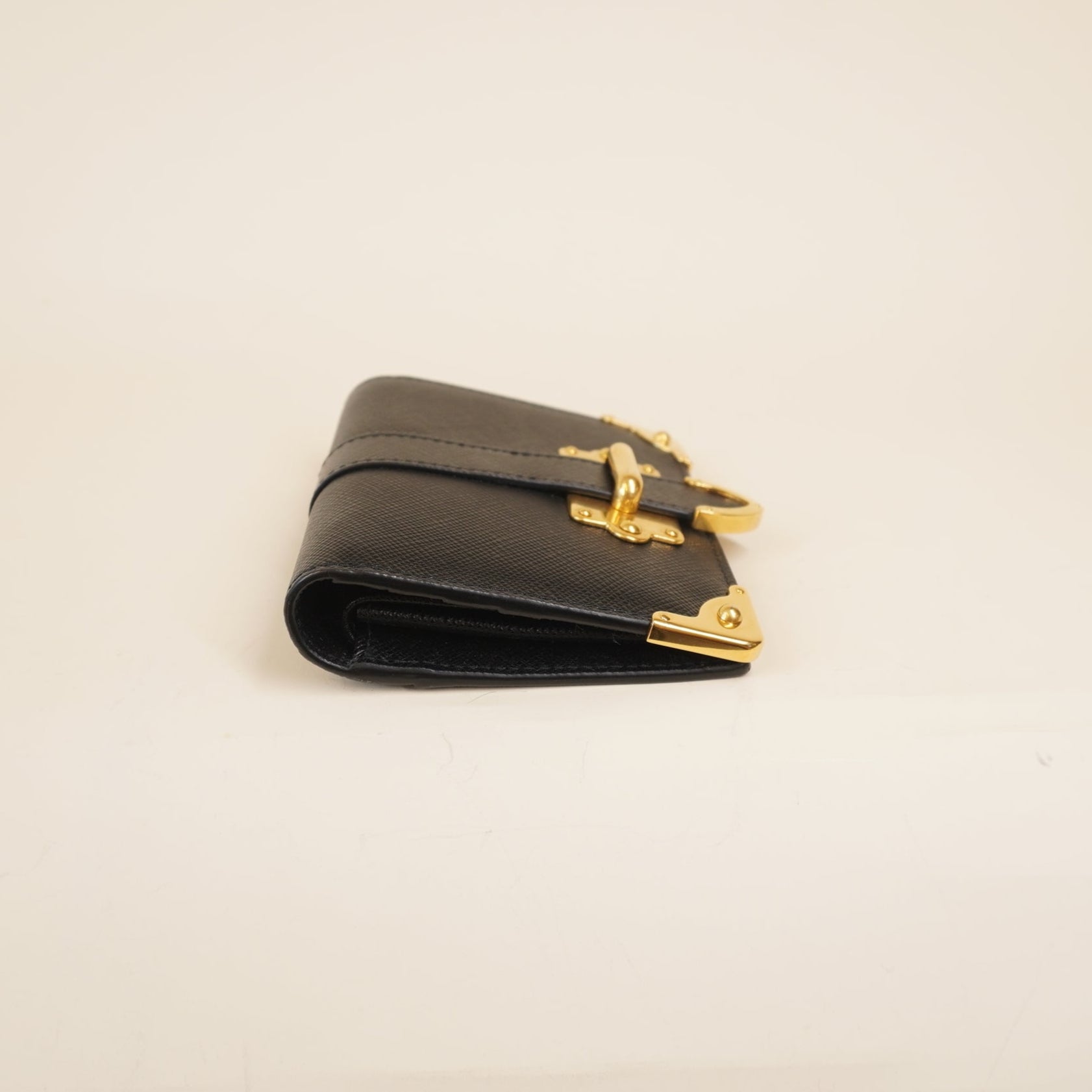 PRE-OWNED Saffiano Cahier Compact Flap Wallet Black