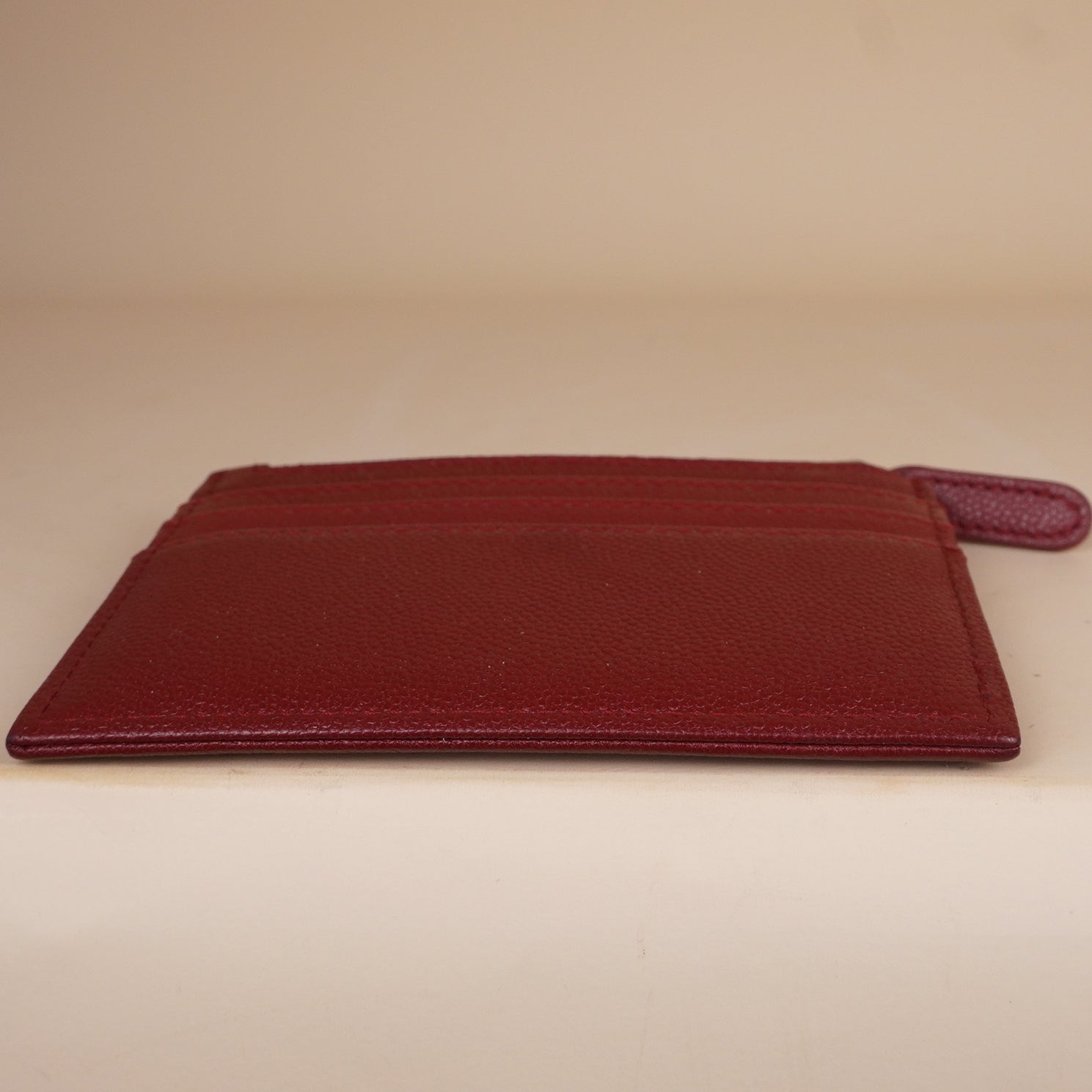 PRE-OWNED CC Chanel CC Button Red Caviar Leather Zip Card Case