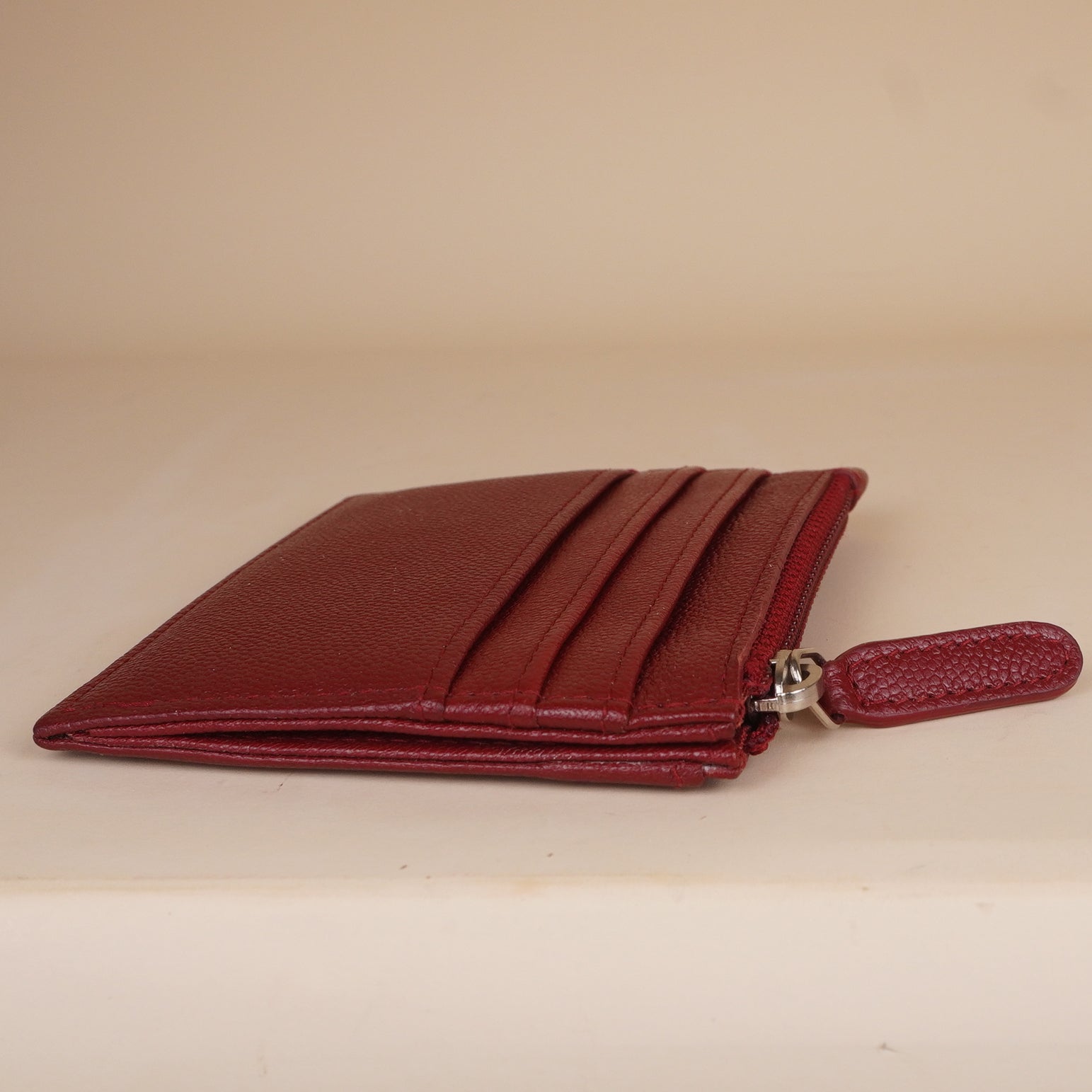 PRE-OWNED CC Chanel CC Button Red Caviar Leather Zip Card Case