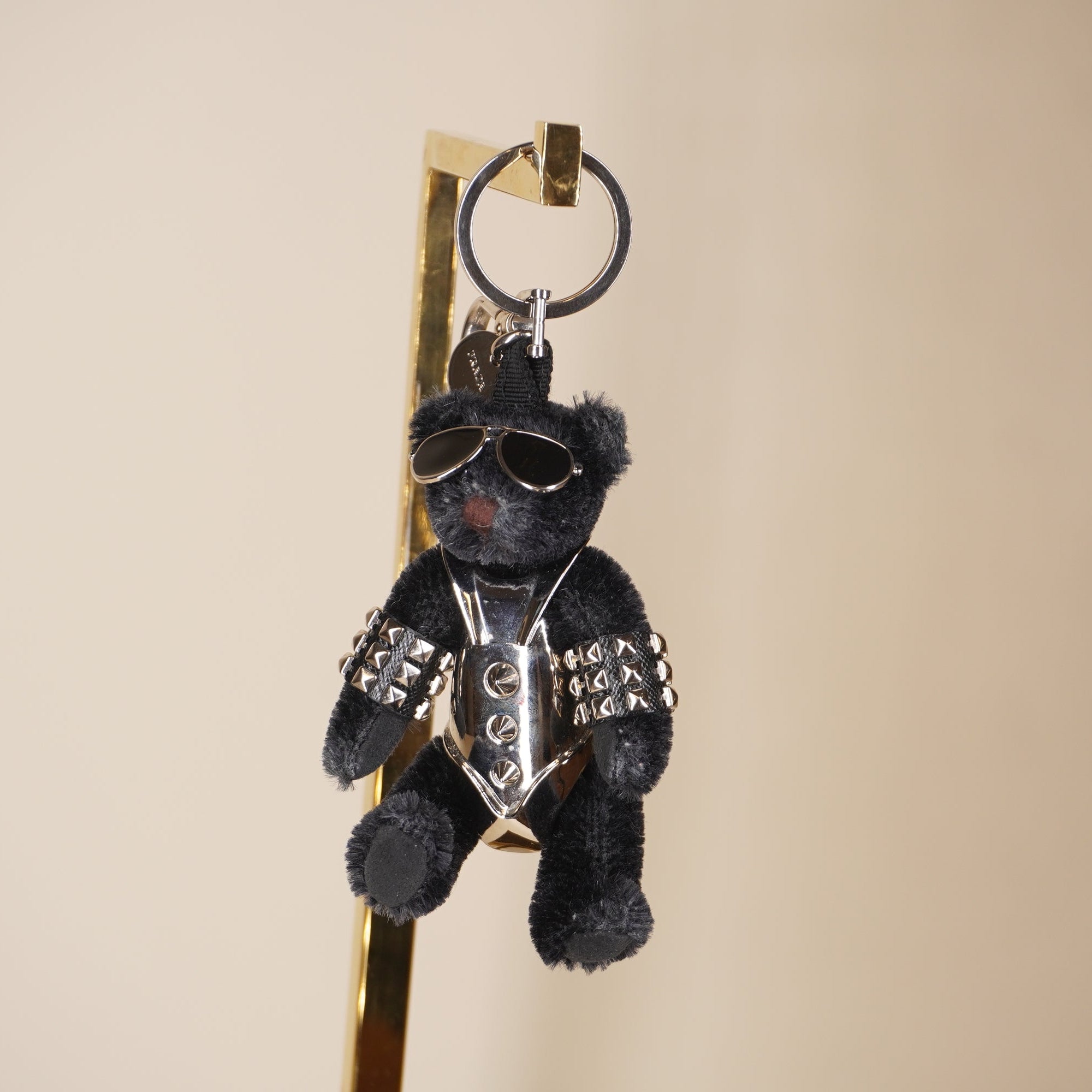 PRE-OWNED Faux Fur Bear Black Bag Charm