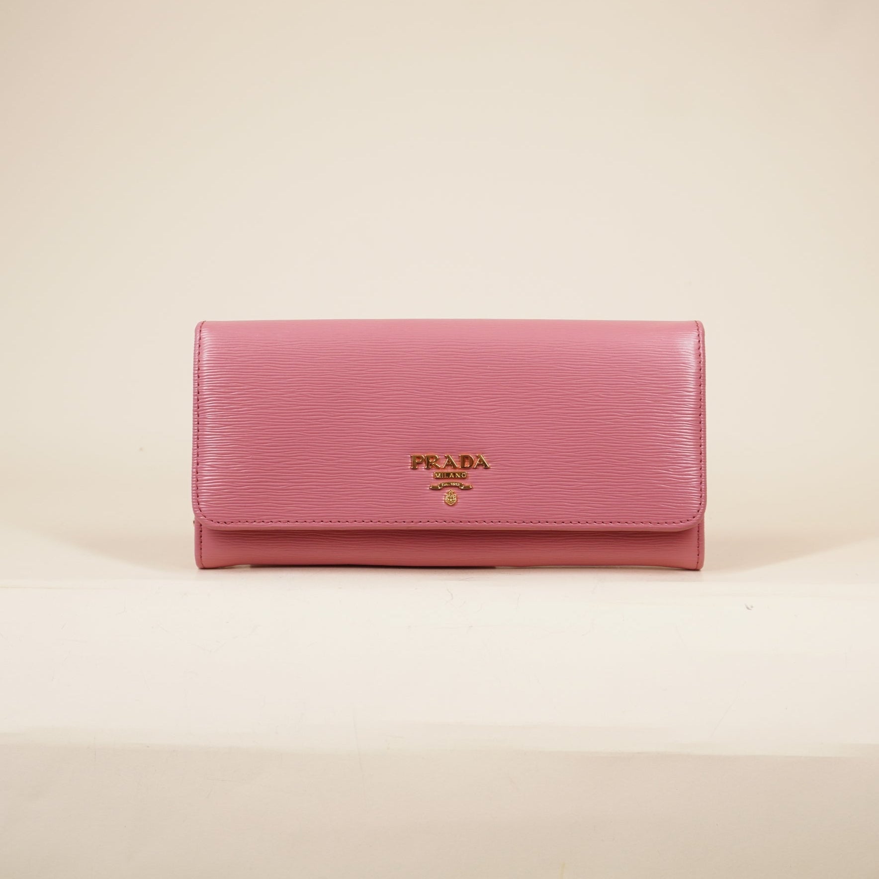 PRE-OWNED Pink Saffiano Continental Flap Wallet Geranio