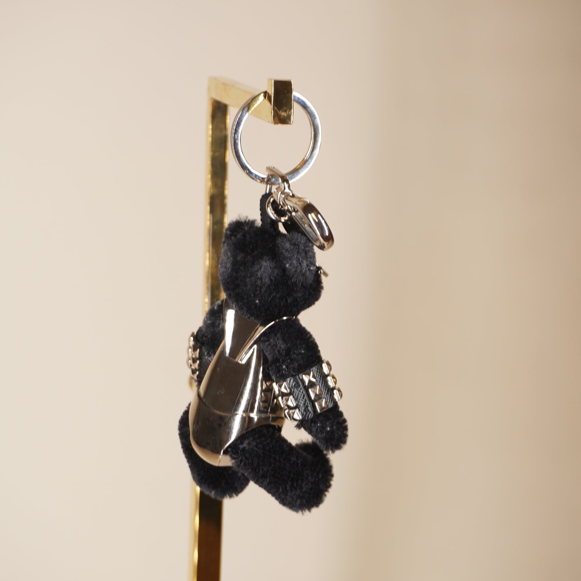 PRE-OWNED Faux Fur Bear Black Bag Charm