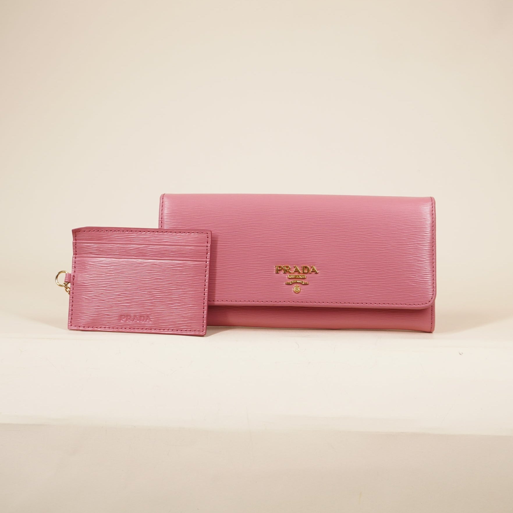 PRE-OWNED Pink Saffiano Continental Flap Wallet Geranio