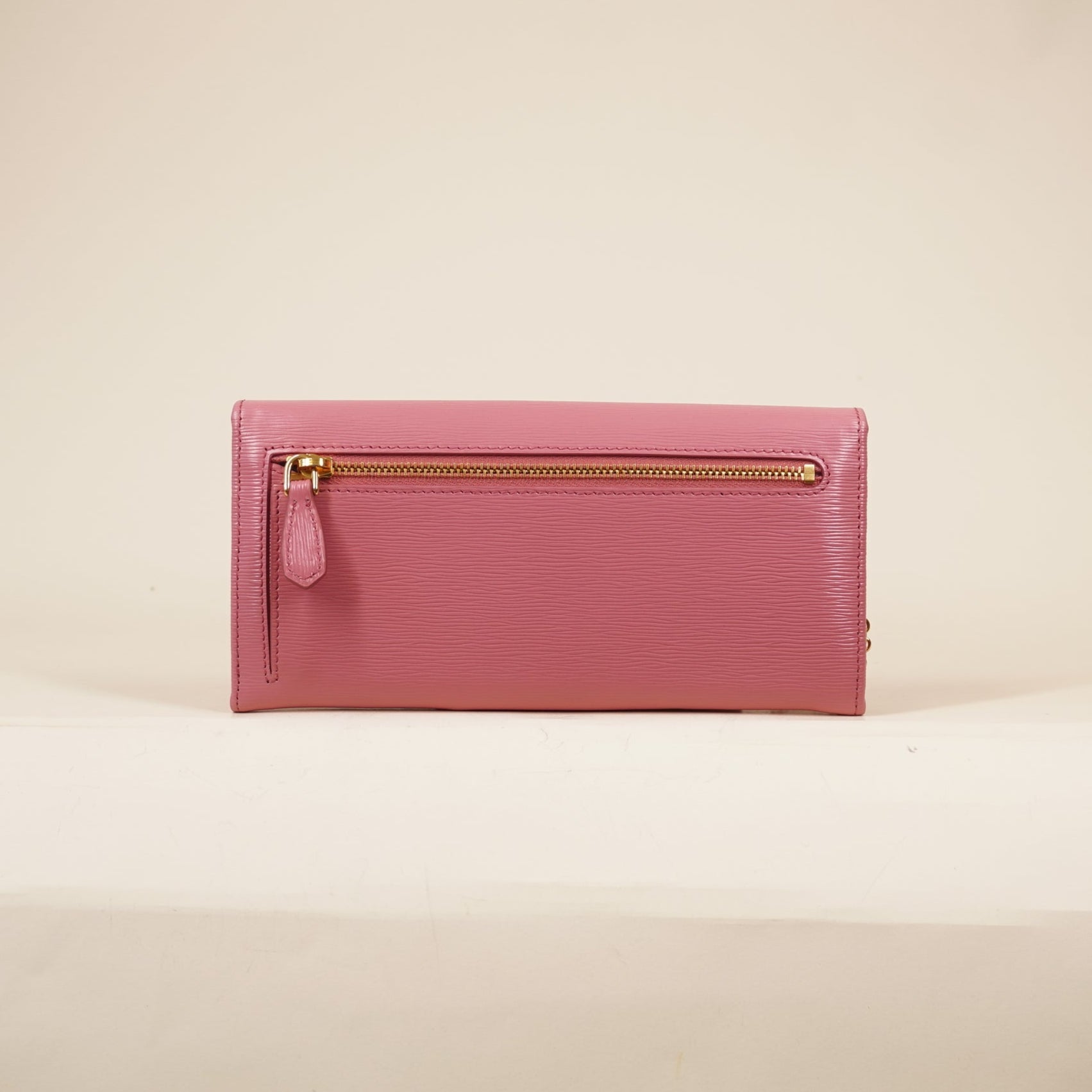 PRE-OWNED Pink Saffiano Continental Flap Wallet Geranio
