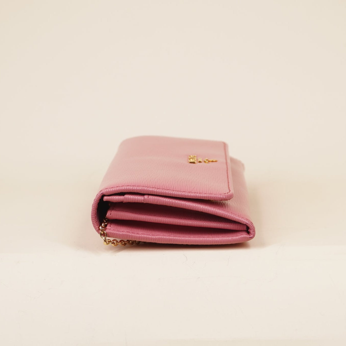 PRE-OWNED Pink Saffiano Continental Flap Wallet Geranio