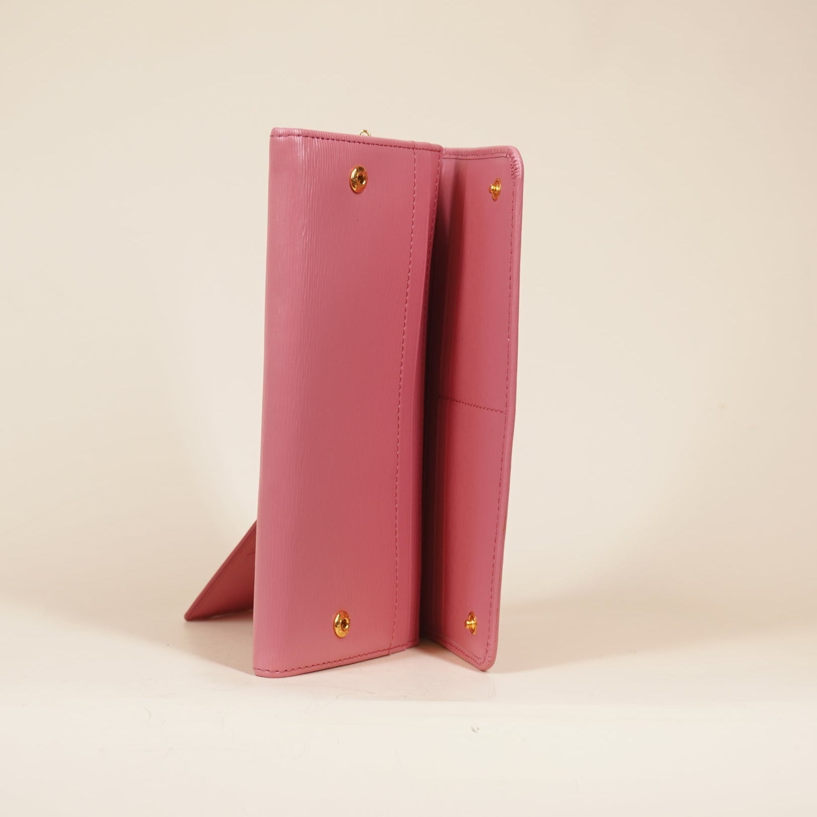 PRE-OWNED Pink Saffiano Continental Flap Wallet Geranio