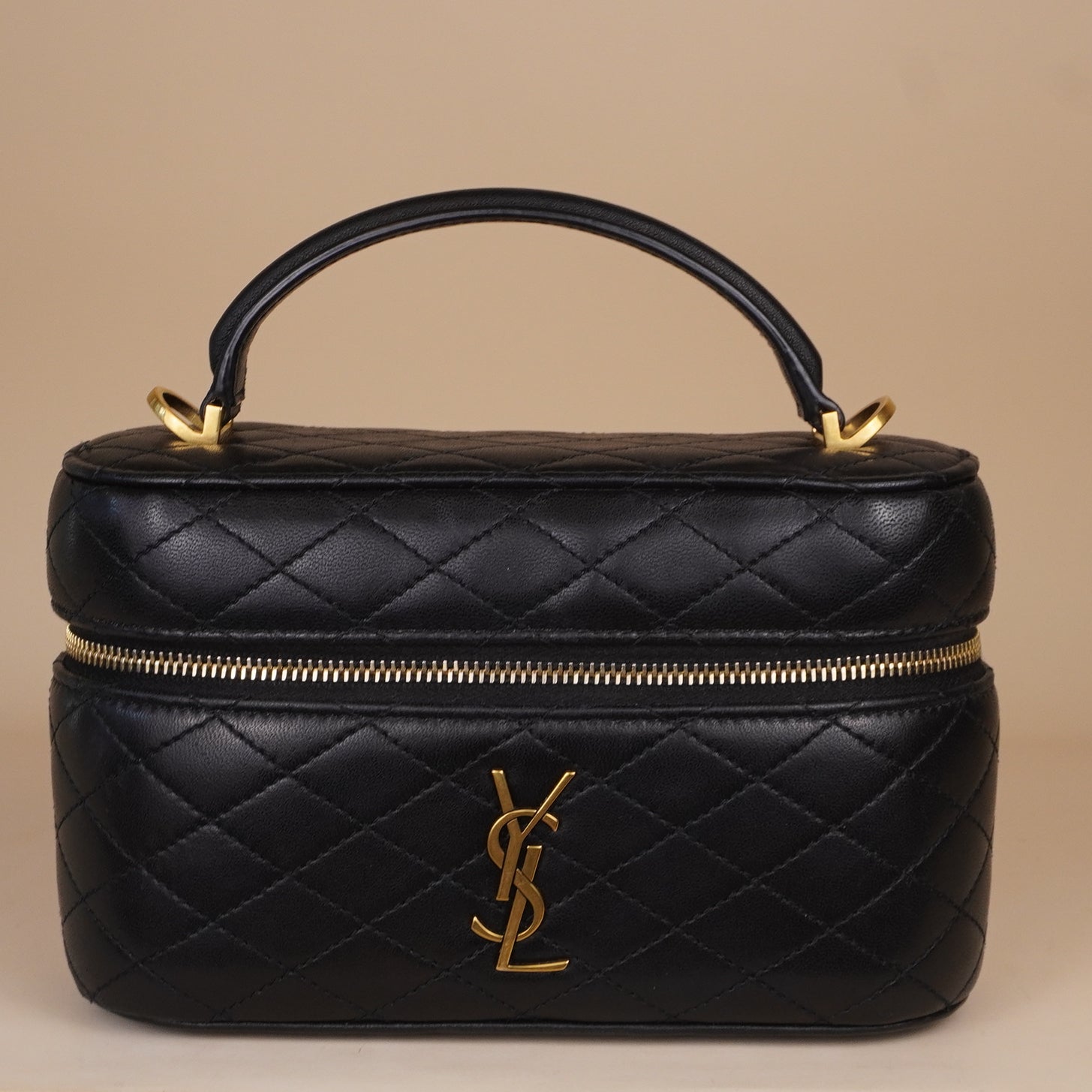 PRE-OWNED Lambskin Quilted Mini Gaby Vanity Case Black