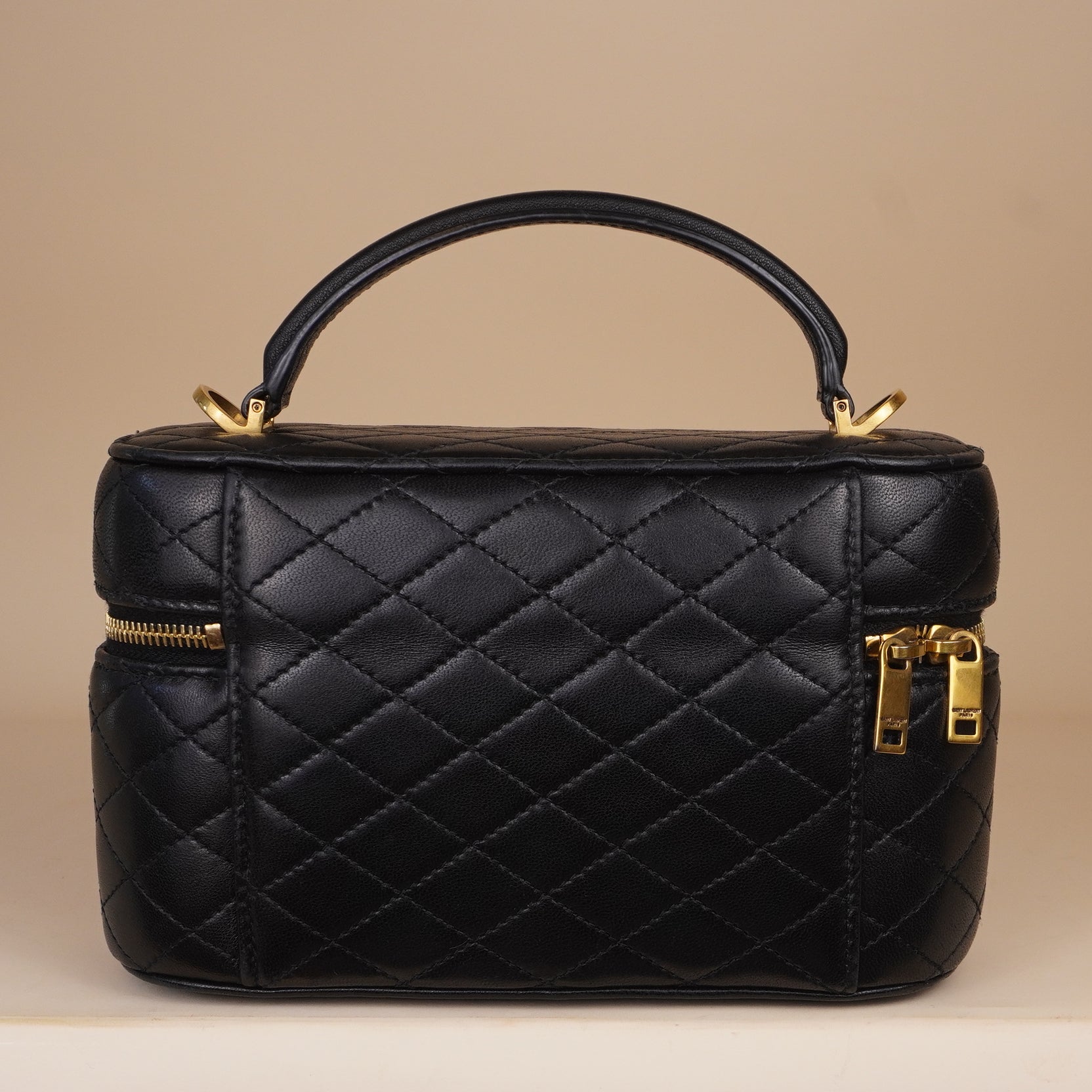 PRE-OWNED Lambskin Quilted Mini Gaby Vanity Case Black
