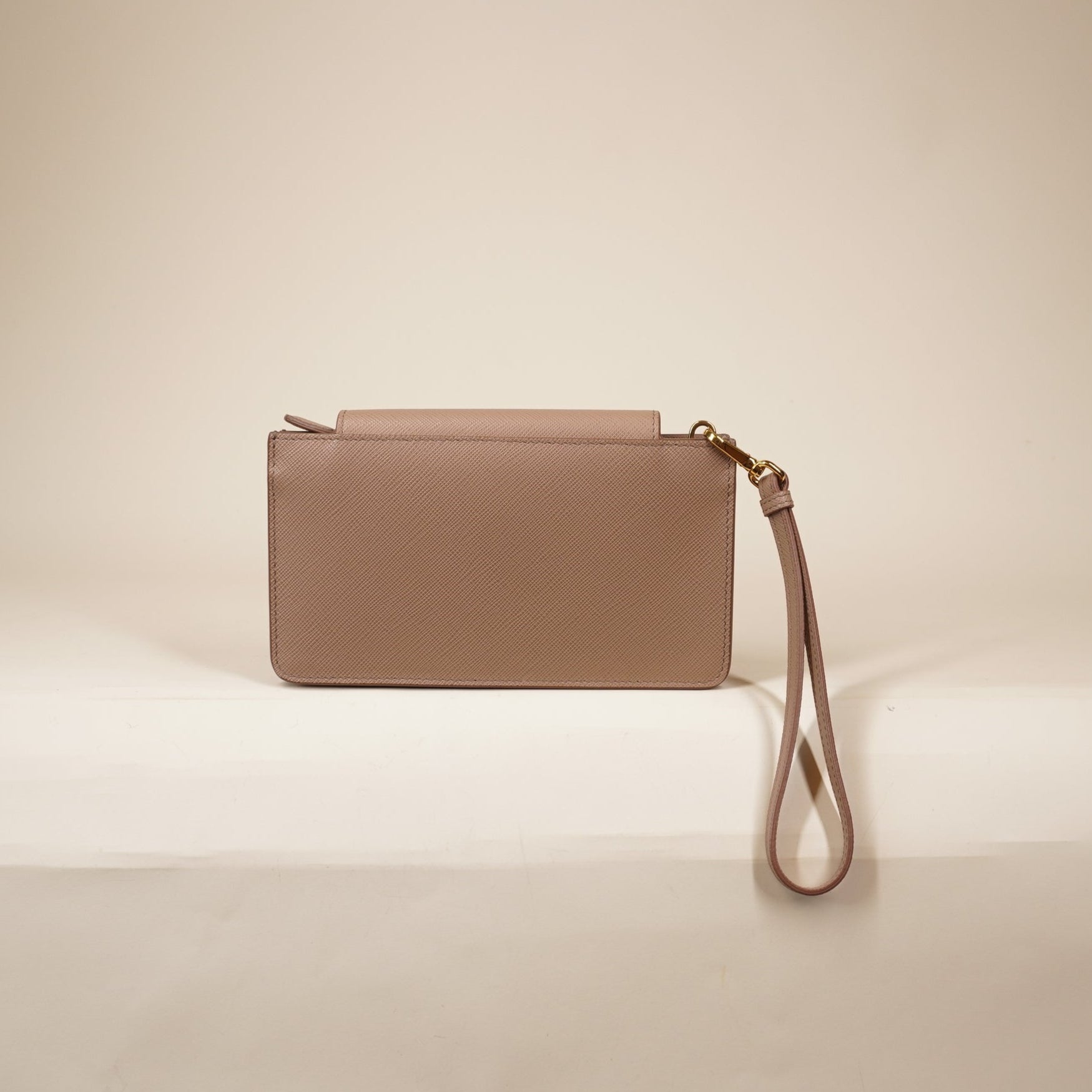 PRE-OWNED  Beige Saffiano Bow Wristlet Clutch 