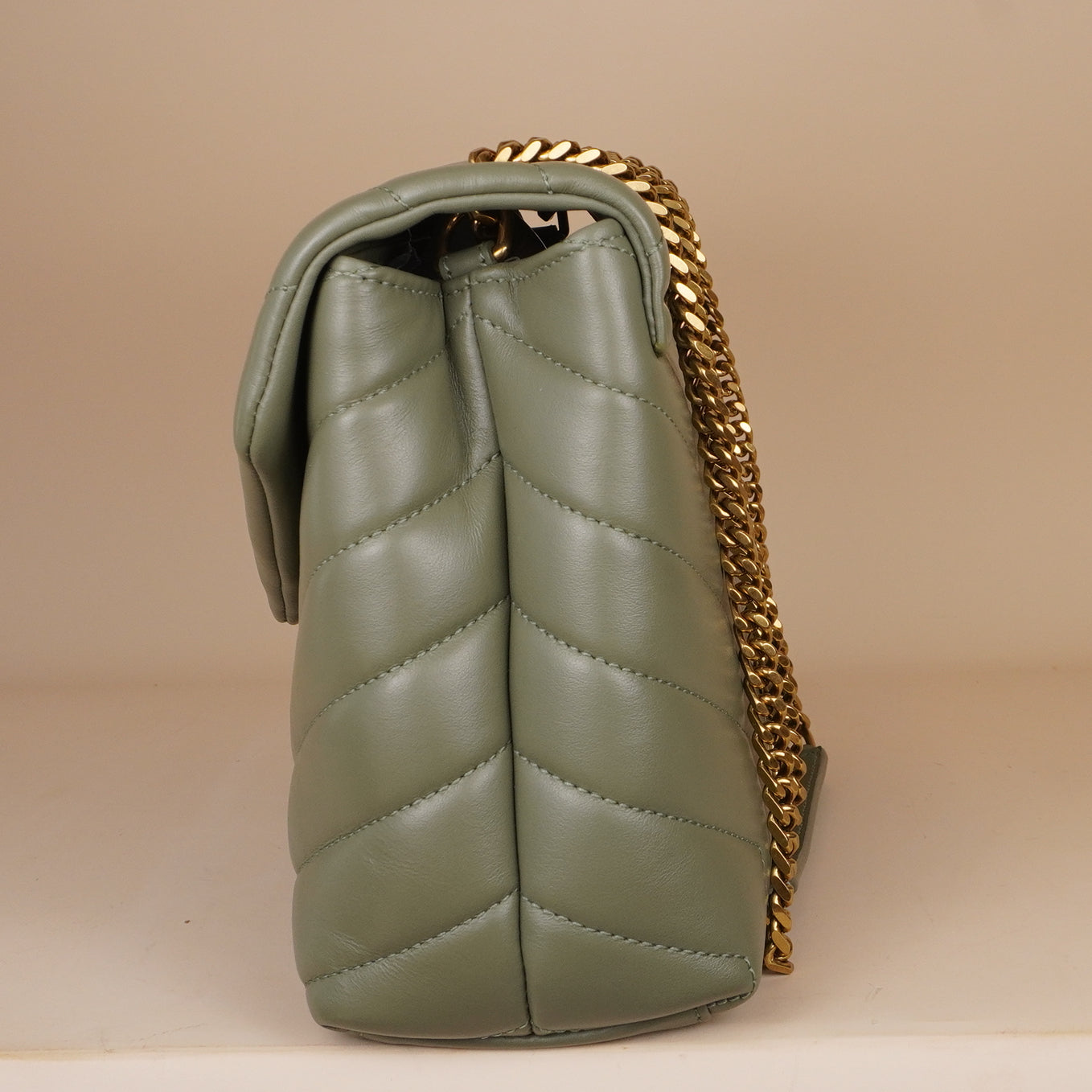 PRE-OWNED Calfskin Y Quilted Monogram Small Loulou Chain Satchel Light Sage