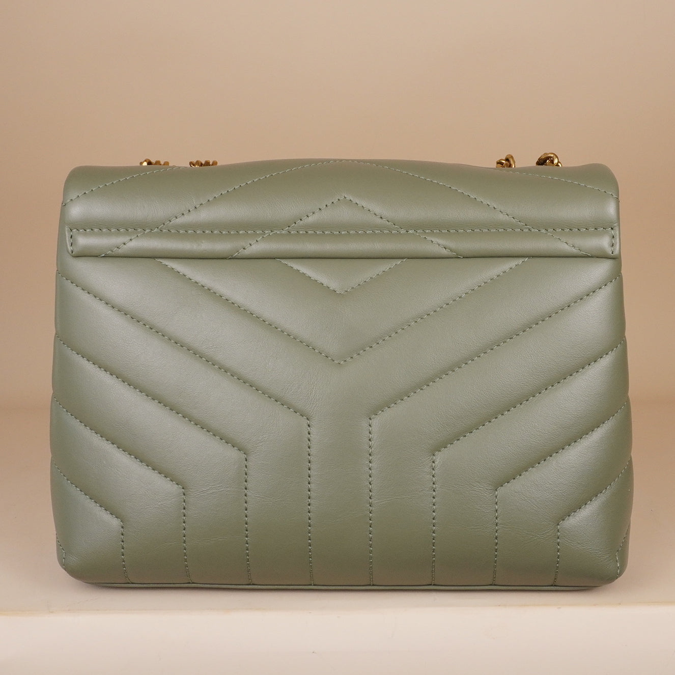 PRE-OWNED Calfskin Y Quilted Monogram Small Loulou Chain Satchel Light Sage