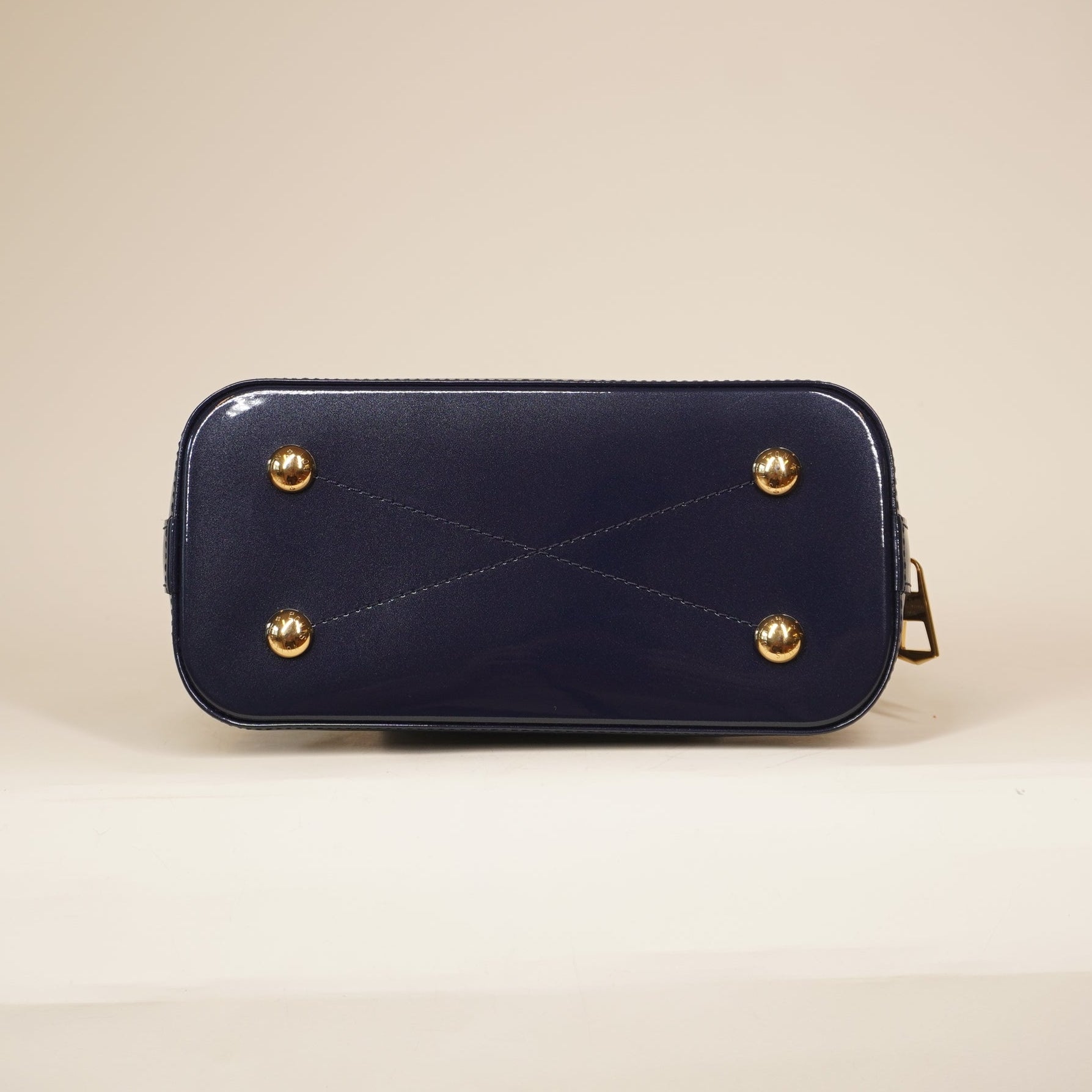 PRE-OWNED Navy Vernis Lisse and Monogram Alma BB Shoulder Bag