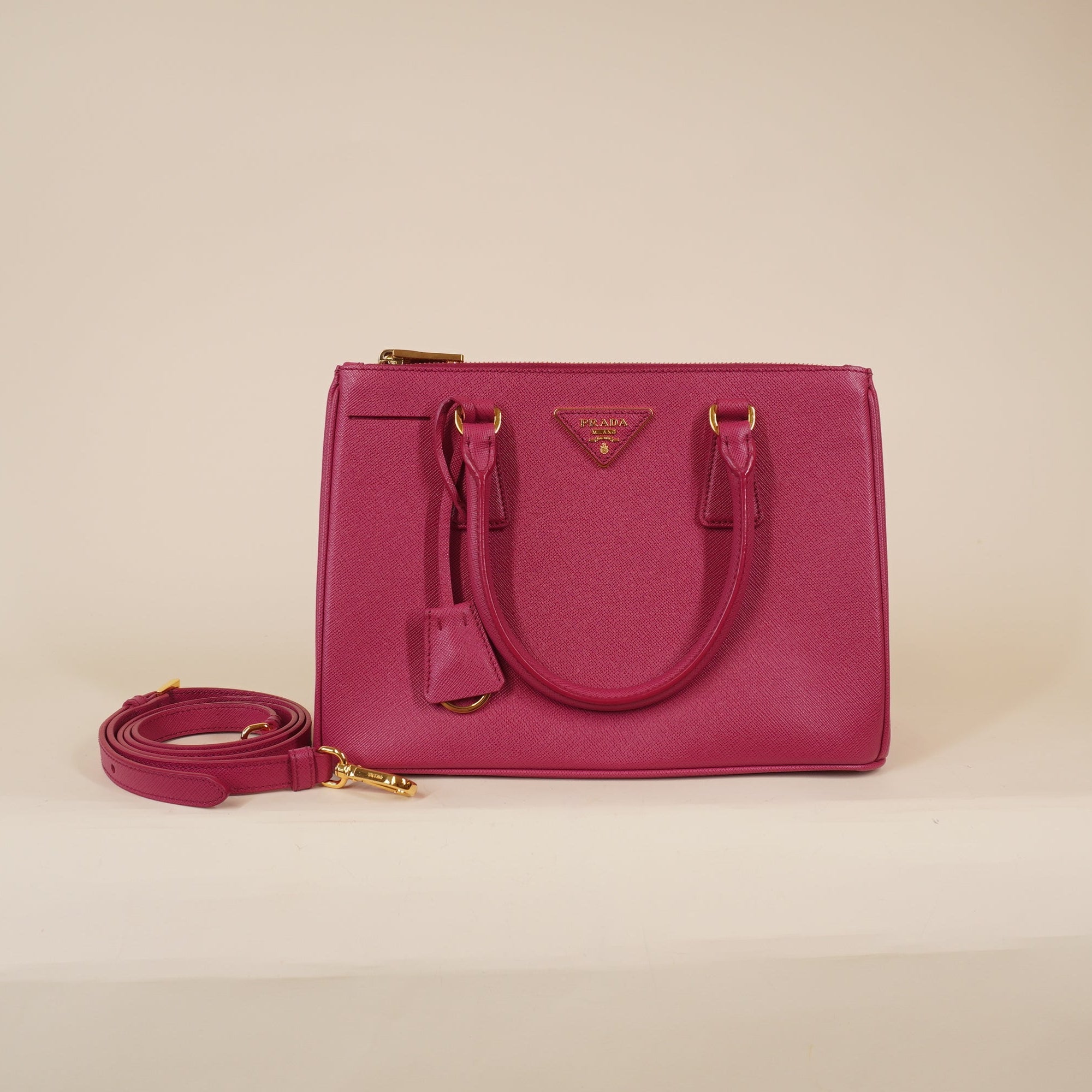 PRE-OWNED Saffiano Small Galleria Double Zip Shoulder Bag