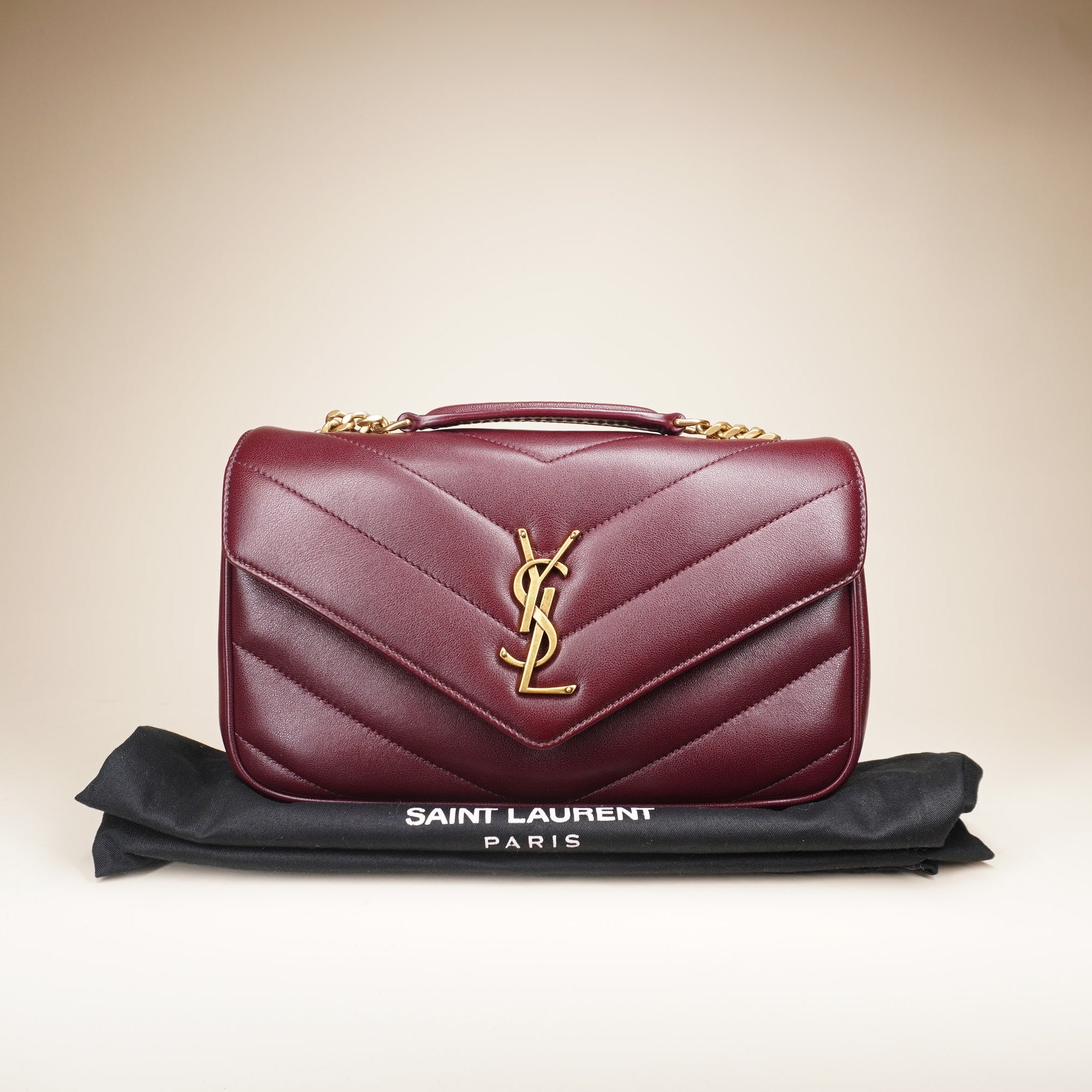 PRE-OWNED YSL Loulou Small Burgundy Lambskin Shoulder Bag