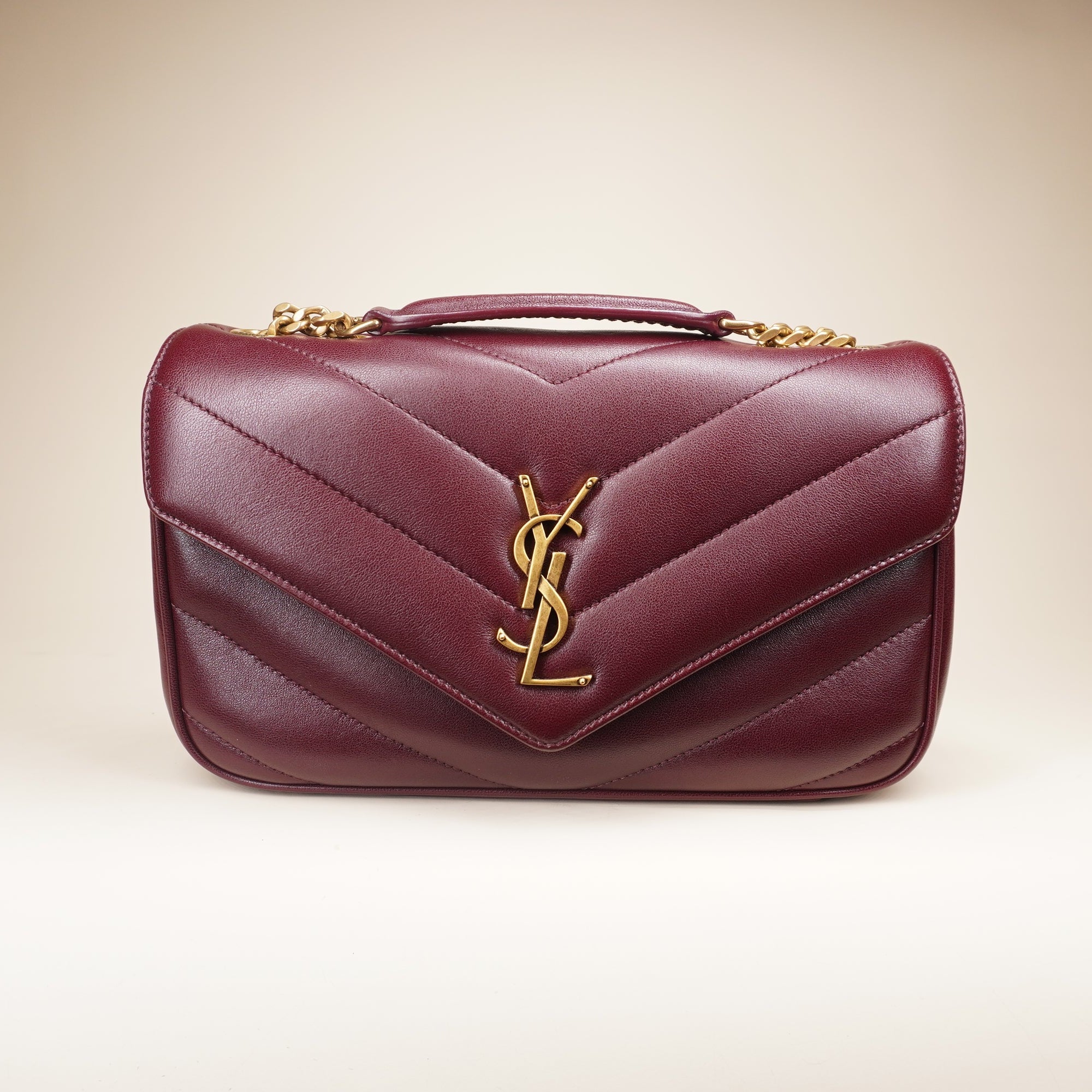 PRE-OWNED YSL Loulou Small Burgundy Lambskin Shoulder Bag
