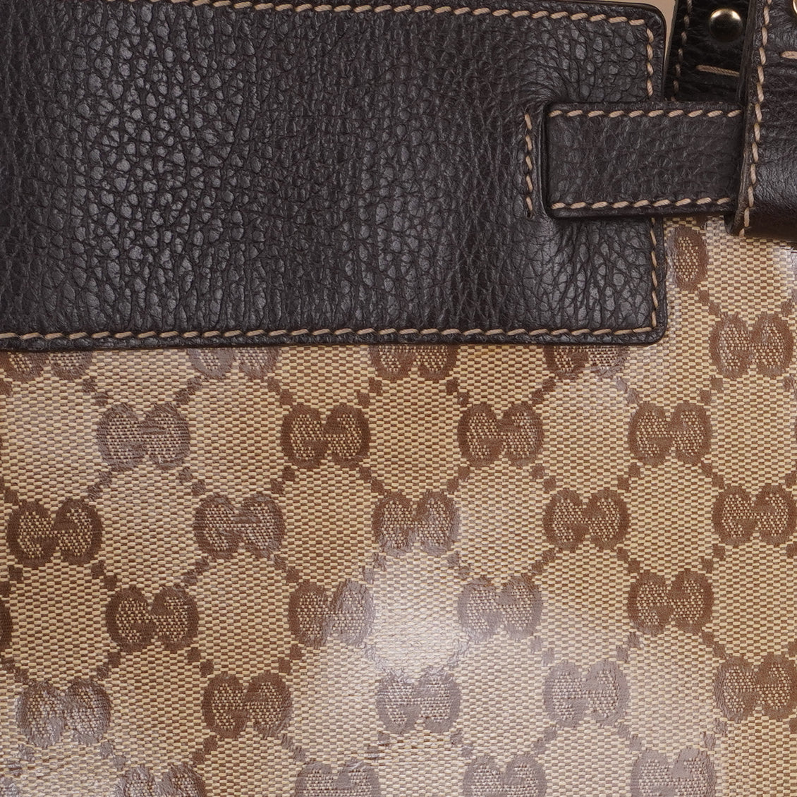 PRE-OWNED GG Crystal Monogram Tote Brown