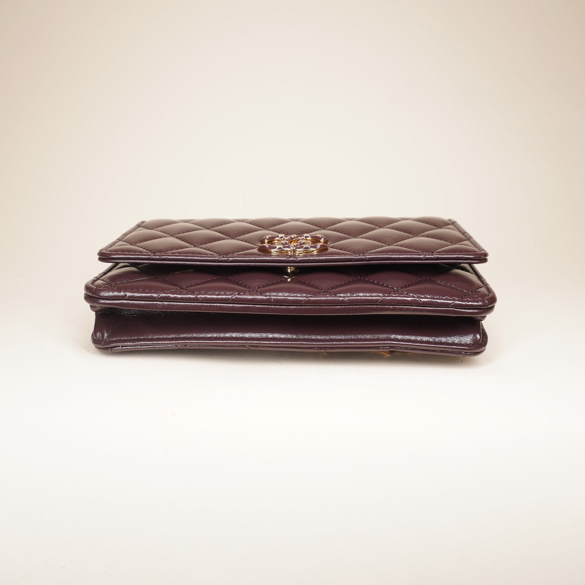 PRE-OWNED CC Burgundy Calfskin Wallet on a Chain Crossbody Bag