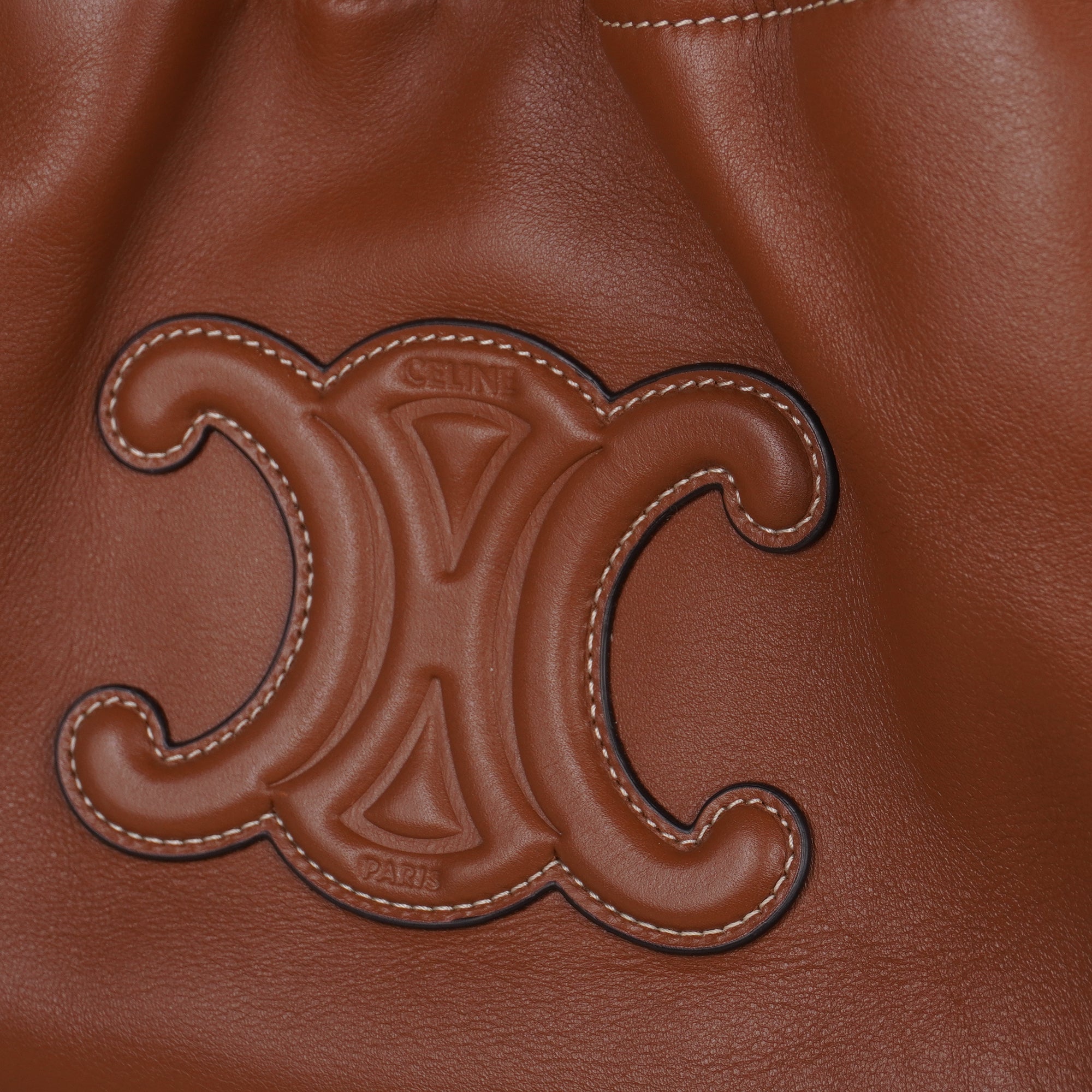 PRE-OWNED Smooth Calfskin Cuir Small Triomphe Cabas Drawstring Tan