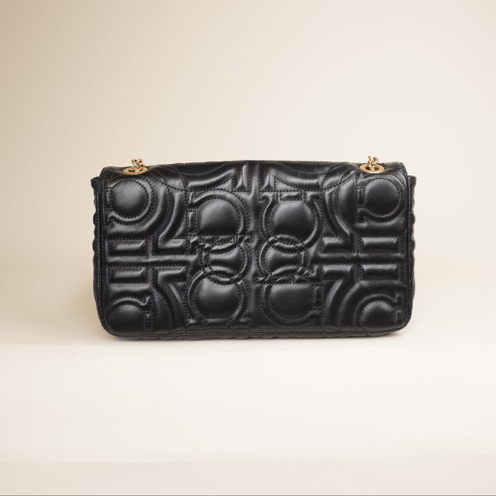 PRE-OWNED Calfskin Quilted Gancini Mini Crossbody Bag Black