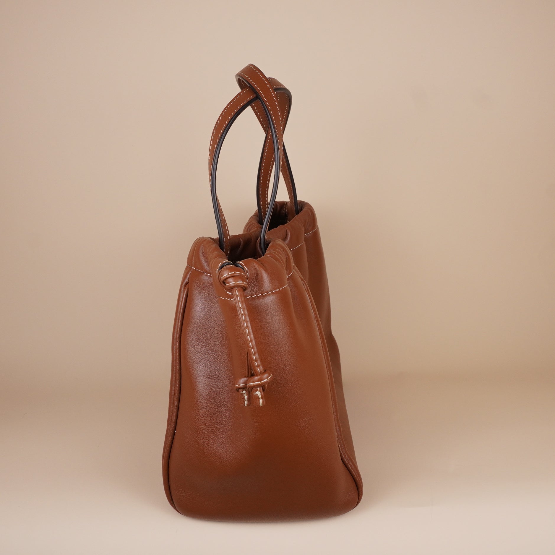 PRE-OWNED Smooth Calfskin Cuir Small Triomphe Cabas Drawstring Tan