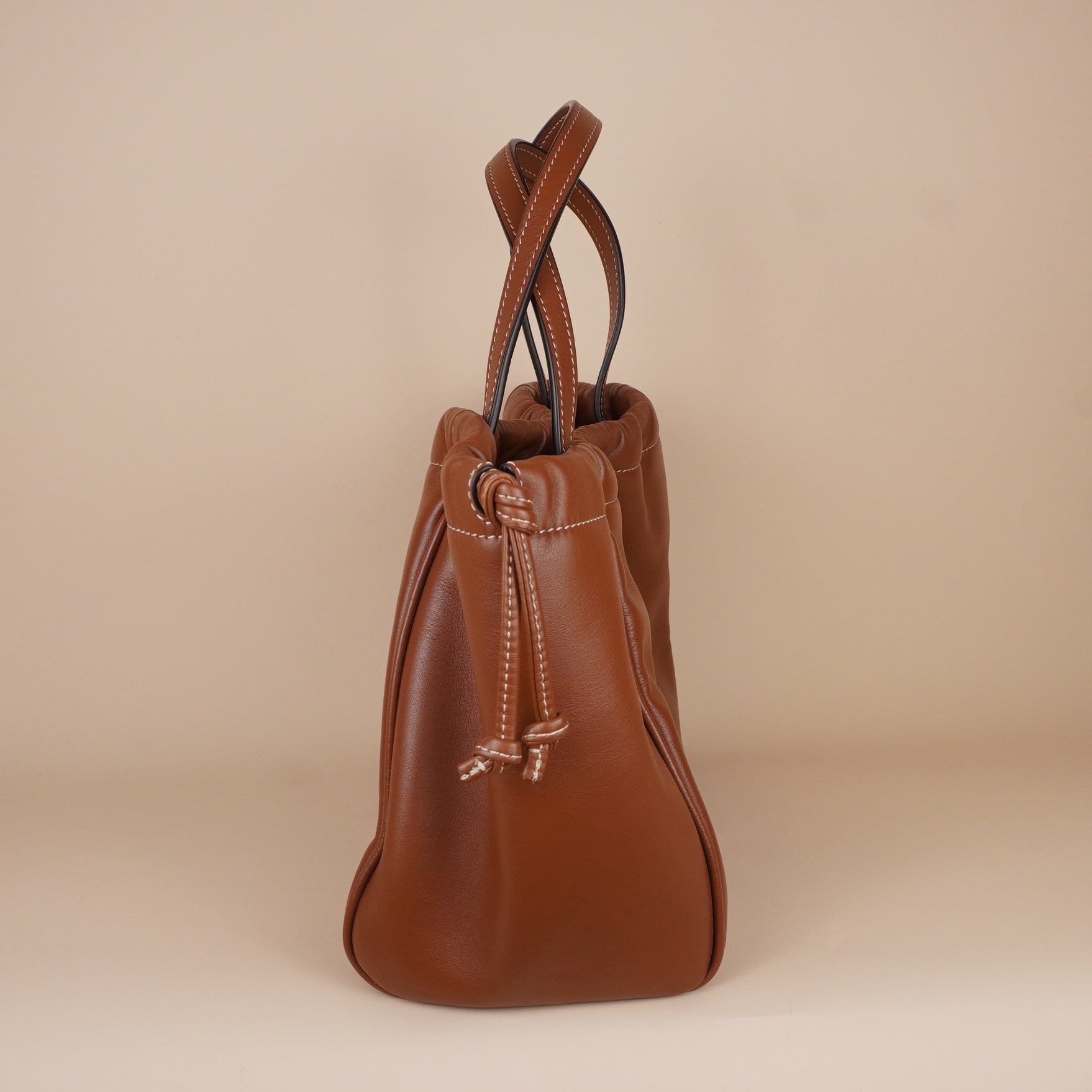 PRE-OWNED Smooth Calfskin Cuir Small Triomphe Cabas Drawstring Tan
