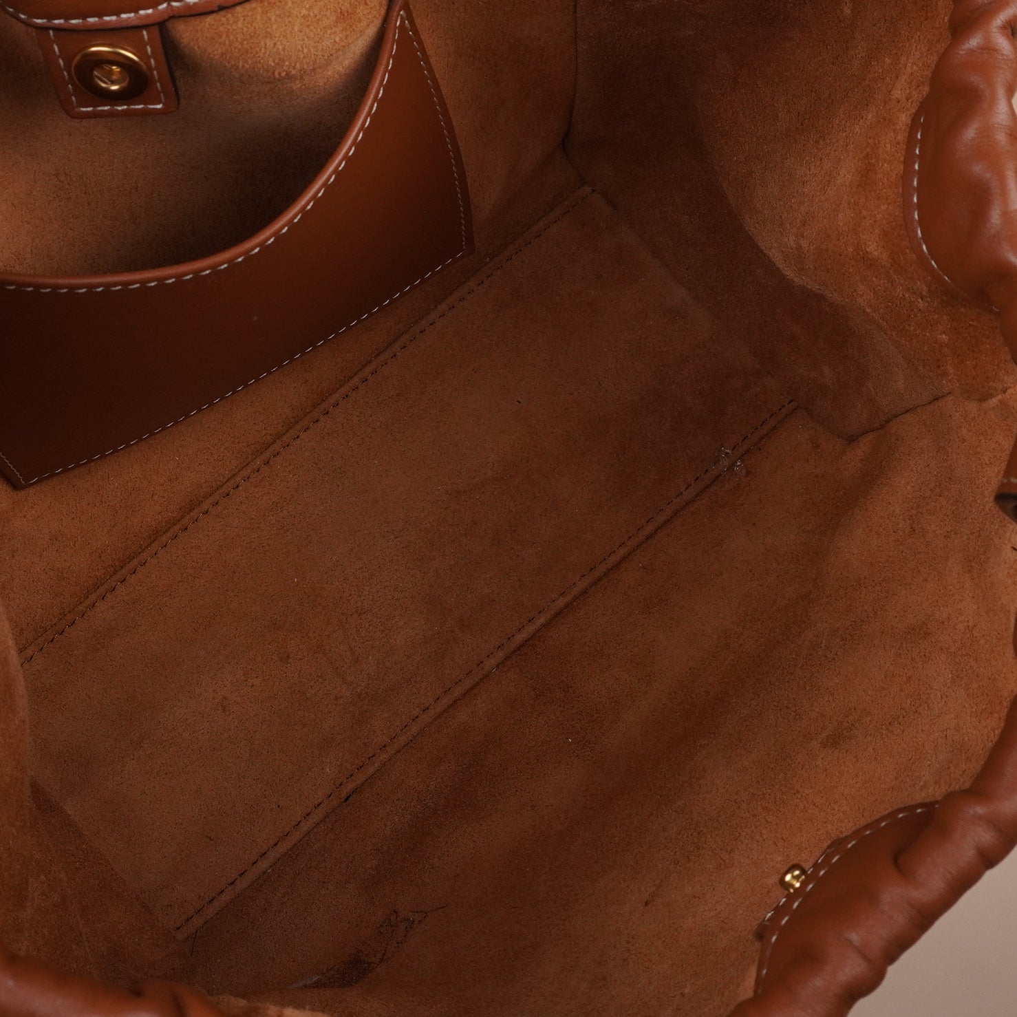PRE-OWNED Smooth Calfskin Cuir Small Triomphe Cabas Drawstring Tan