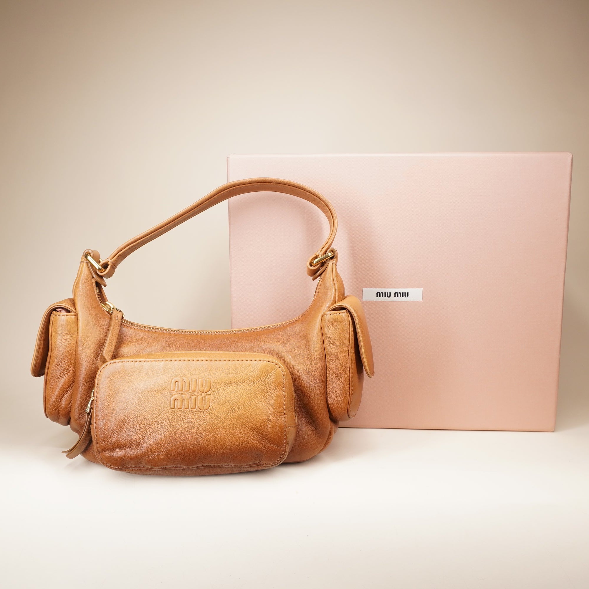 PRE-OWNED Nappa Leather Pocket Brown Shoulder Bag