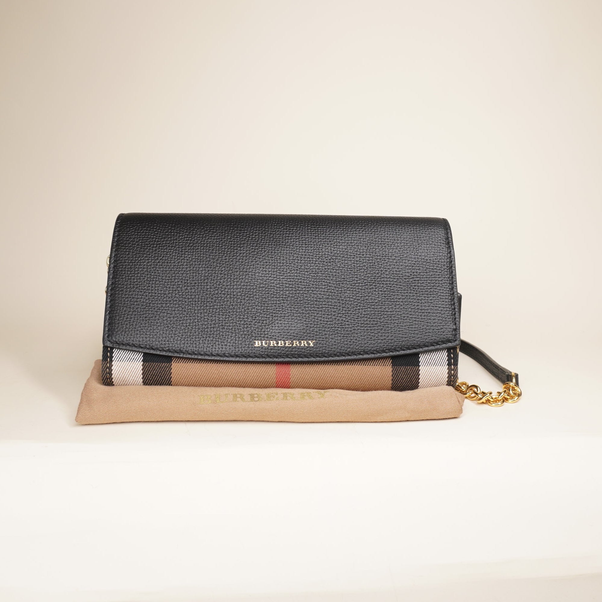 PRE-OWNED Calfskin House Check Henley Wallet On Chain Black