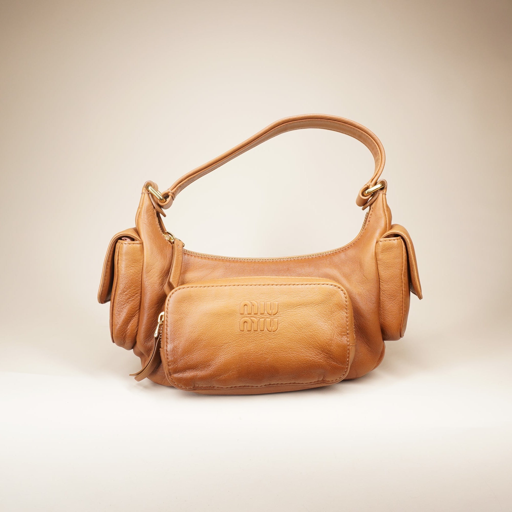 PRE-OWNED Nappa Leather Pocket Brown Shoulder Bag