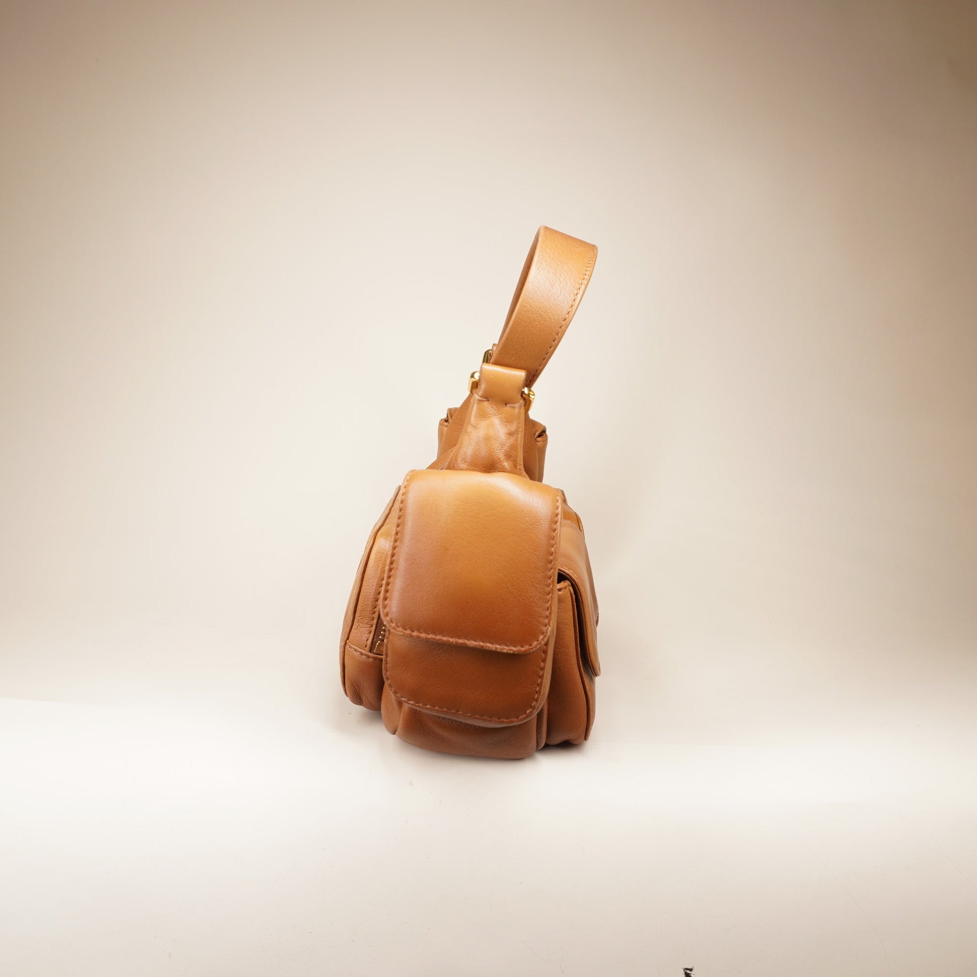 PRE-OWNED Nappa Leather Pocket Brown Shoulder Bag