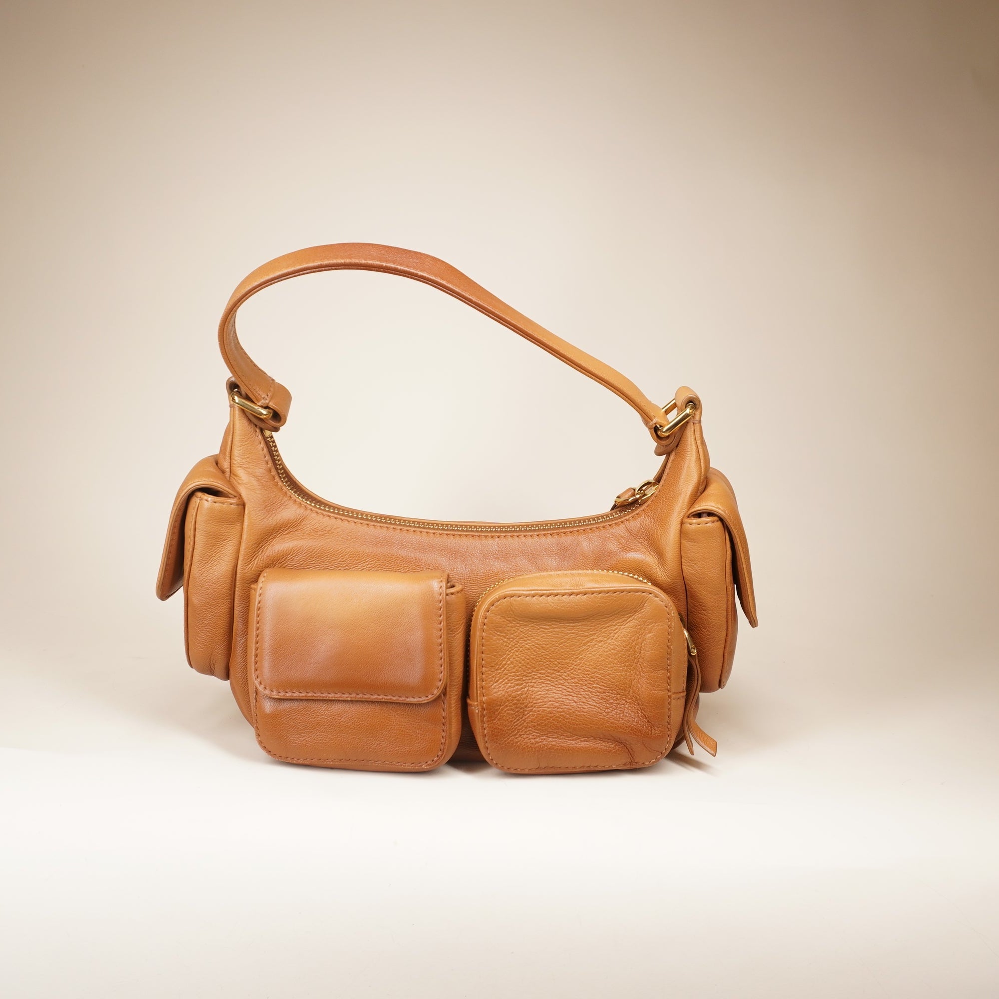 PRE-OWNED Nappa Leather Pocket Brown Shoulder Bag