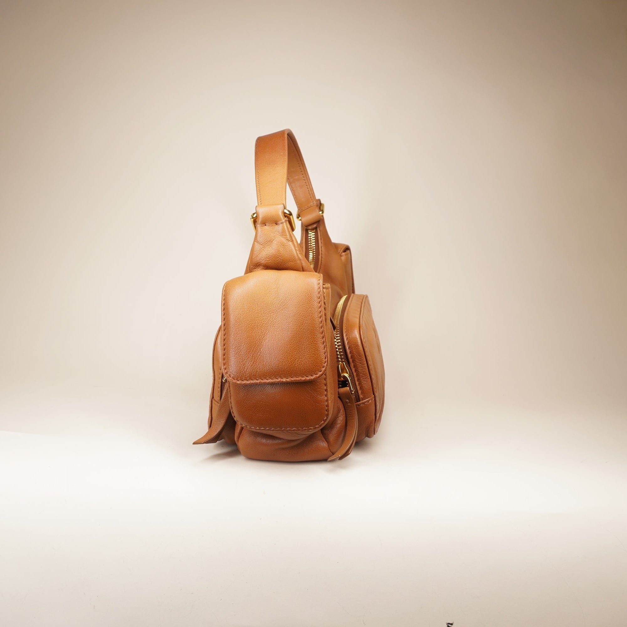 PRE-OWNED Nappa Leather Pocket Brown Shoulder Bag