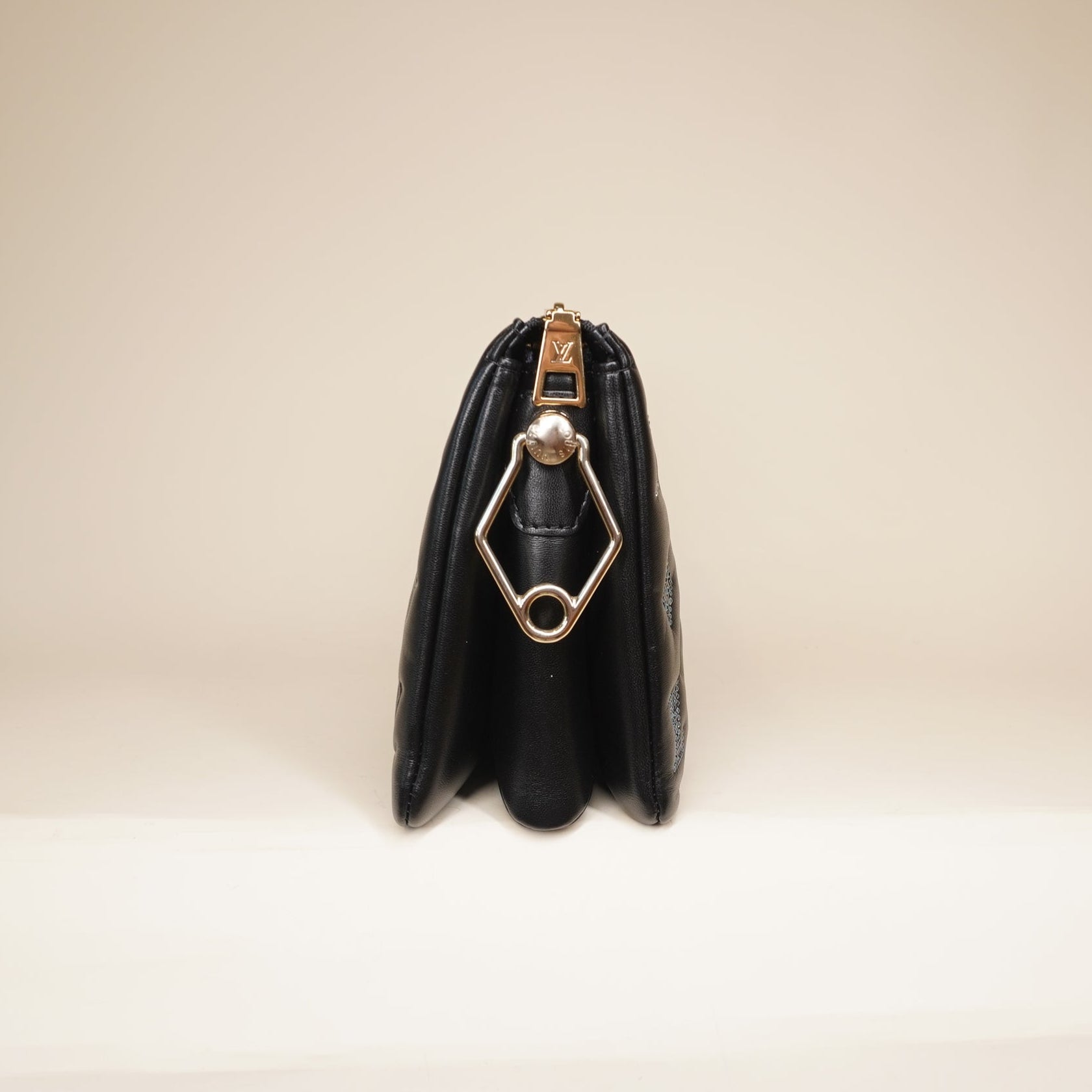 PRE-OWNED LV Black Crystals Lambskin Embossed Monogram Coussin BB