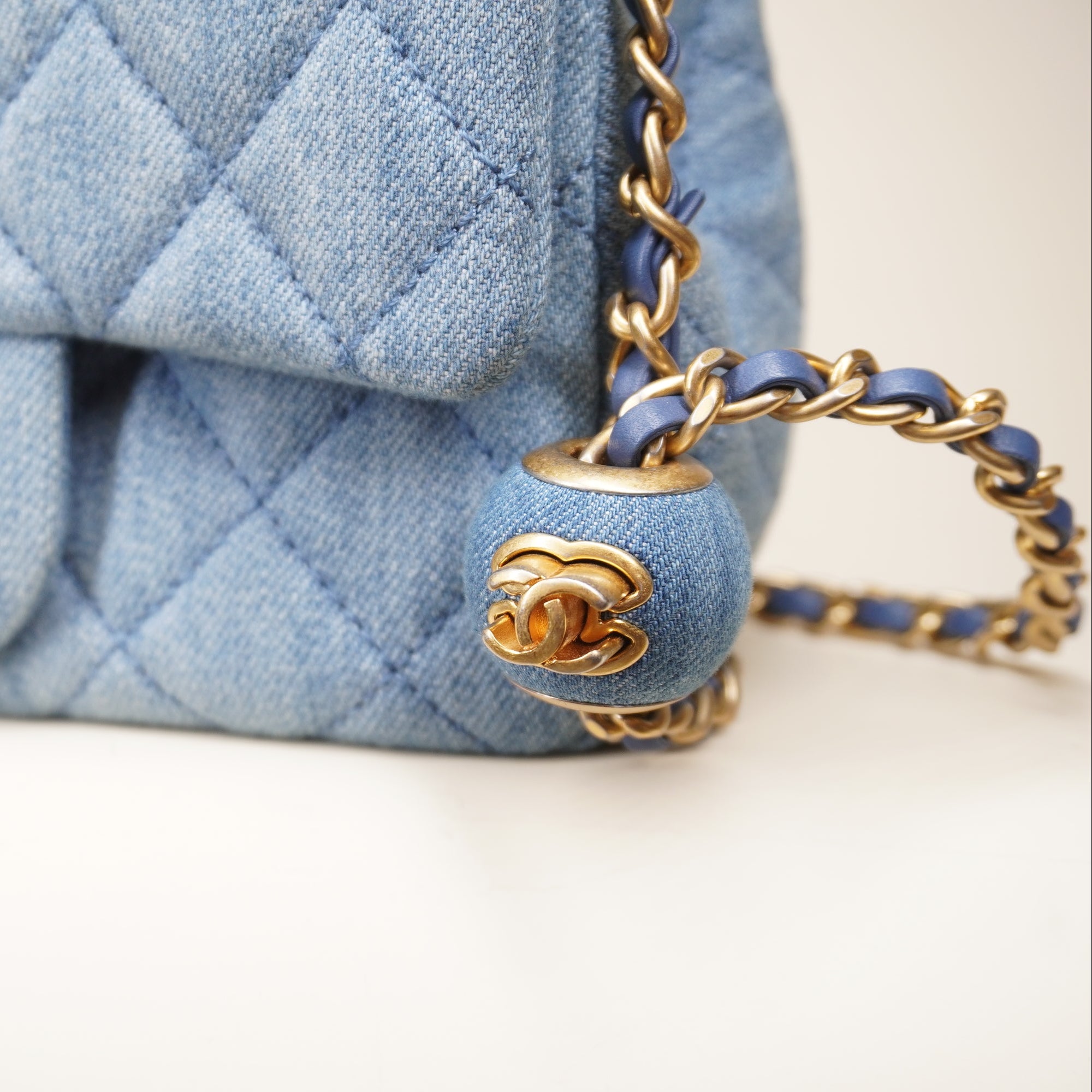 PRE-OWNED CC Denim Quilted Mini Crush Flap