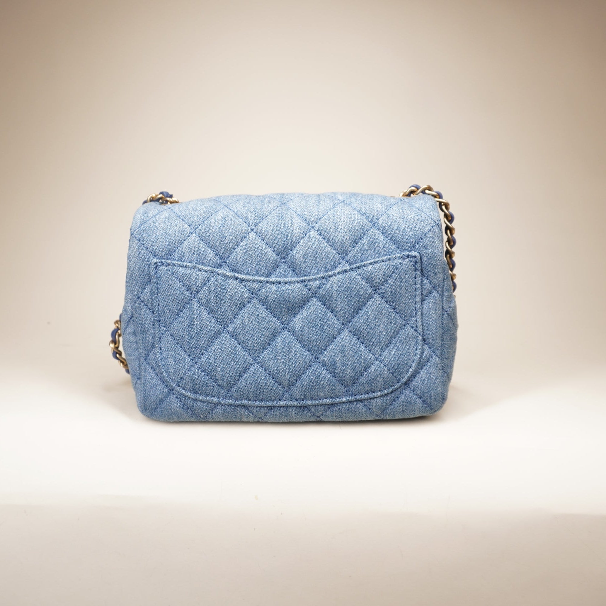 PRE-OWNED CC Denim Quilted Mini Crush Flap