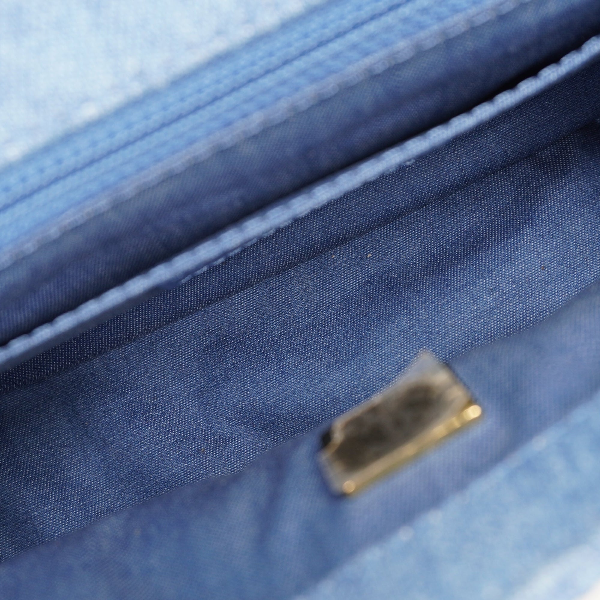 PRE-OWNED CC Denim Quilted Mini Crush Flap