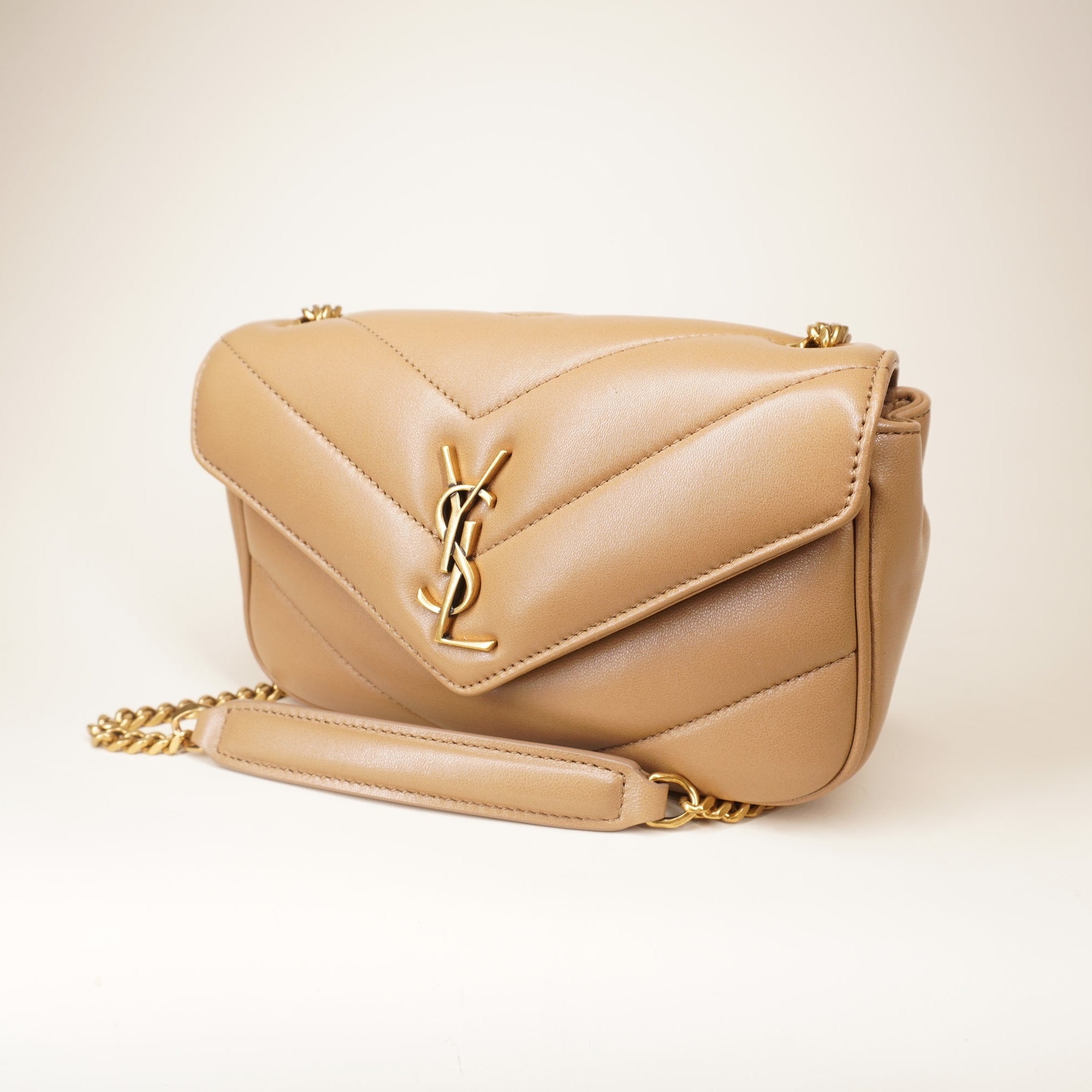 PRE-OWNED YSL Loulou Mini Brown Lambskin Shoulder Bag