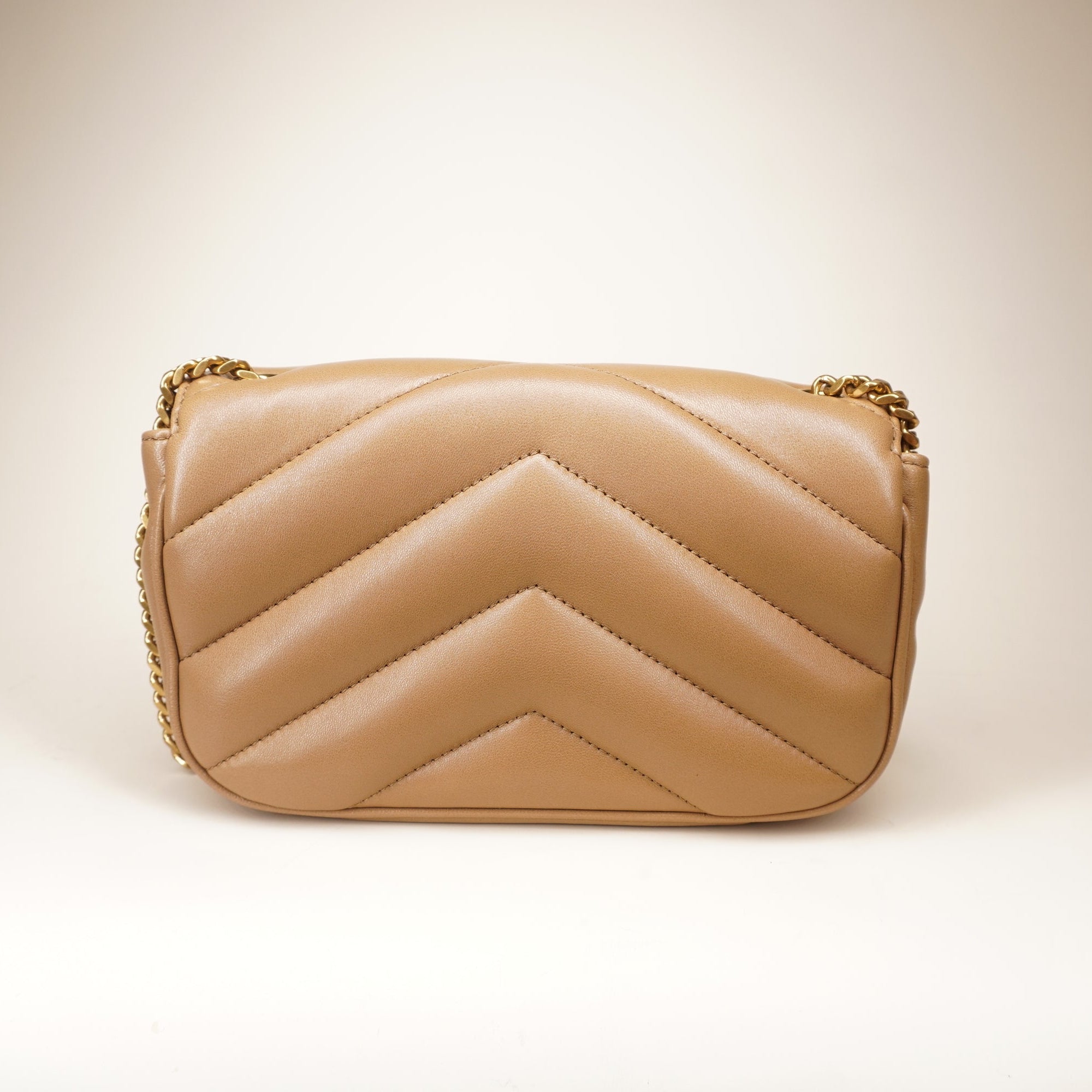 PRE-OWNED YSL Loulou Mini Brown Lambskin Shoulder Bag